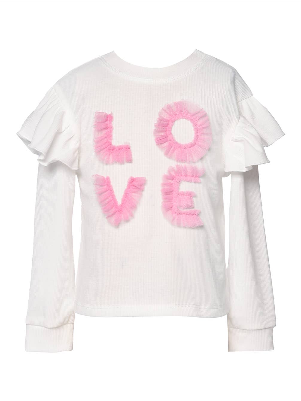Toddler l Littler Girl’s Ruffled Mesh “Love” Text Long Sleeve Top
