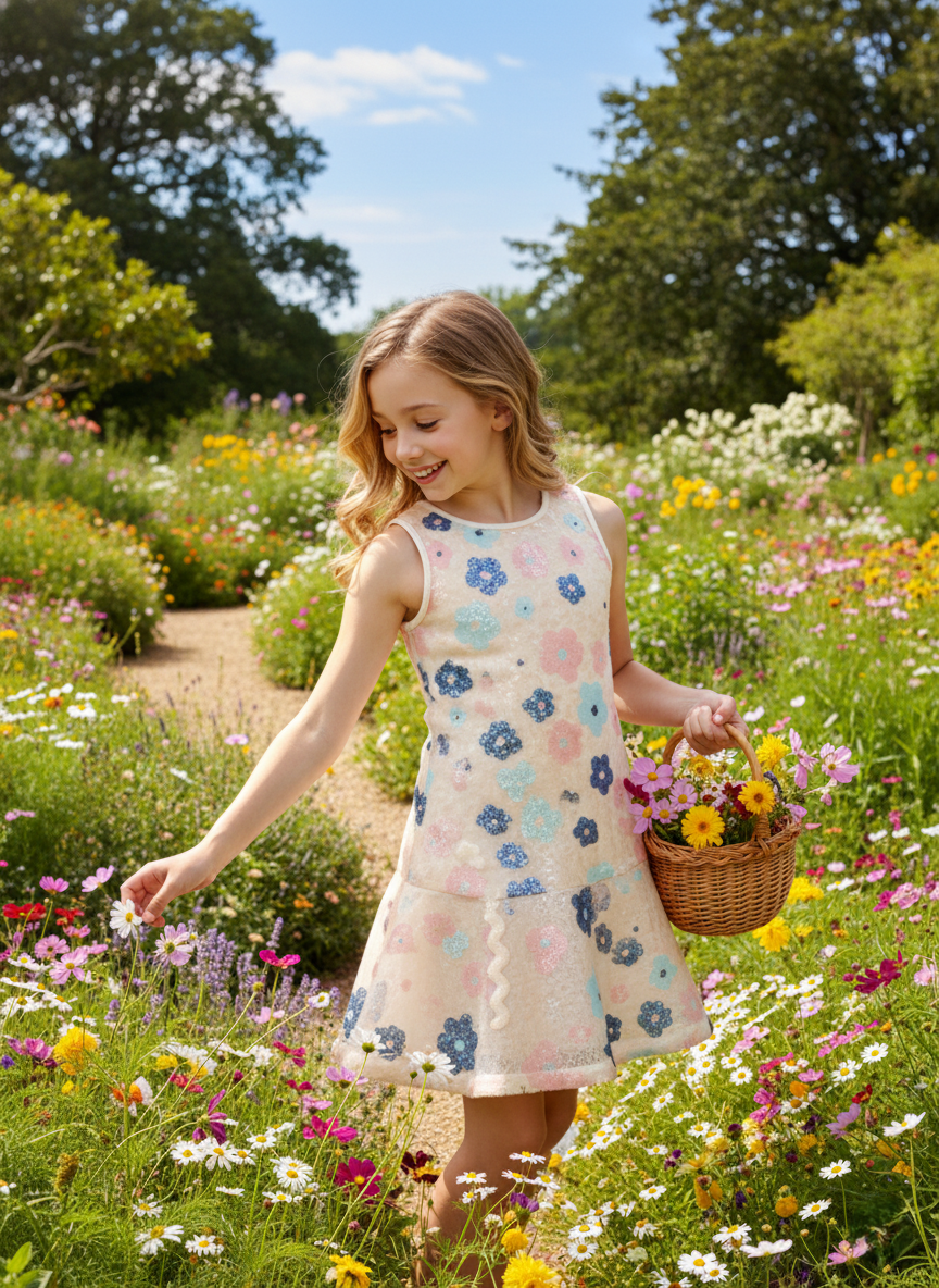 FLORAL SEQUIN DROP WAIST DRESS