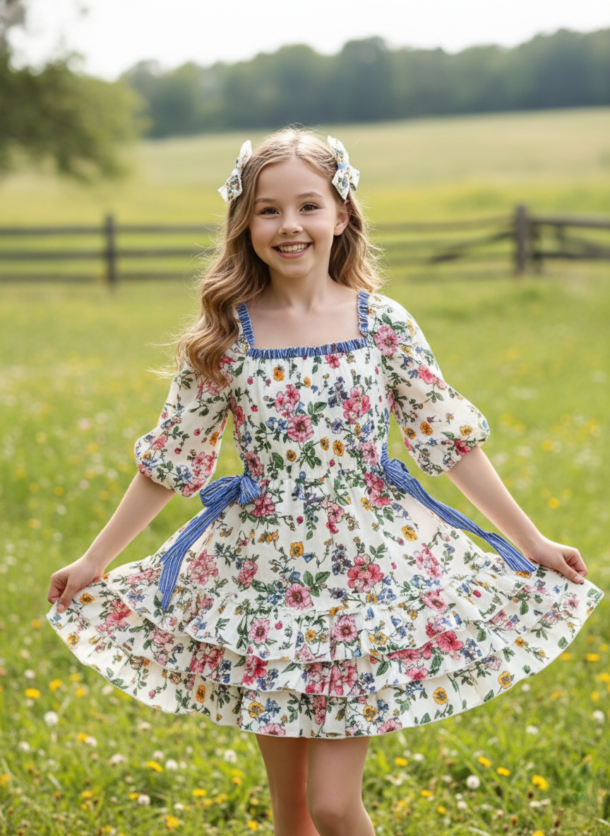 STRIPED FLORAL DRESS W/ SIDE CUTOUTS
