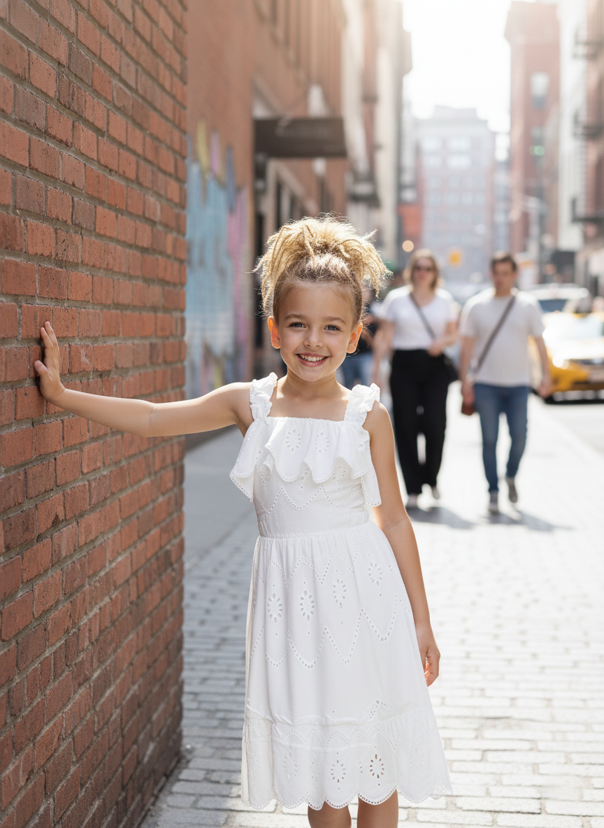 EYELET SCALLOP HEM DRESS