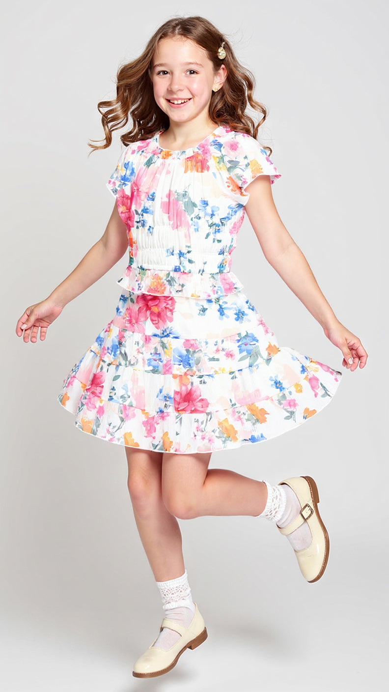 FLOWER PRINT TIERED SKIRT