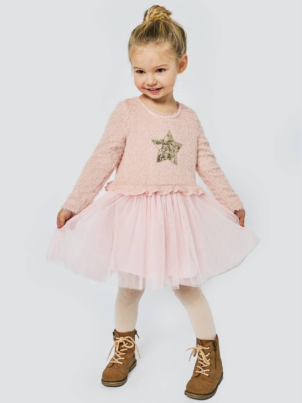 Little Girl’s Sequin Star Fuzzy Twofer Tutu Dress
