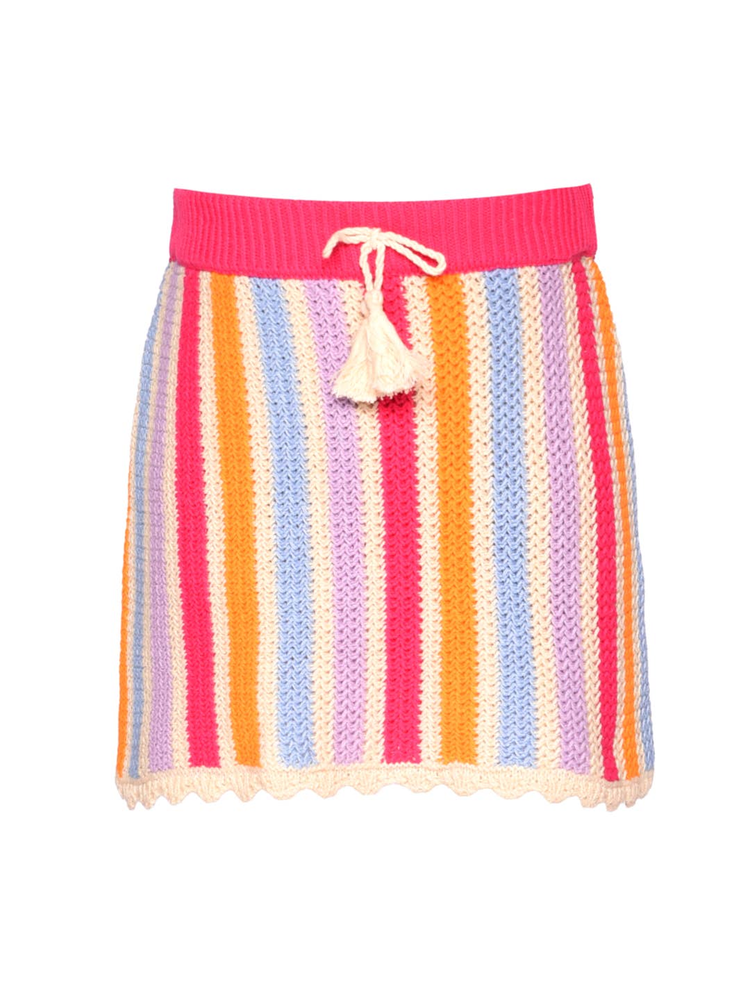 Little l Big l Tween Girl’s Scallop Trim Rainbow Crochet Tassel Skirt