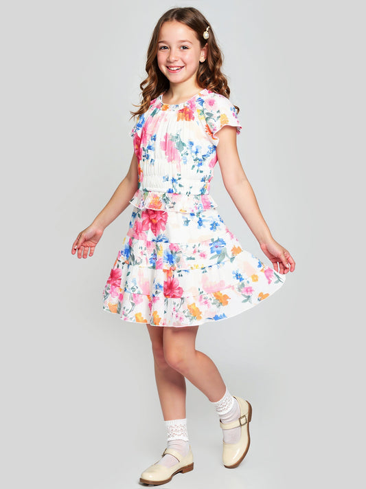 FLOWER PRINT TIERED SKIRT