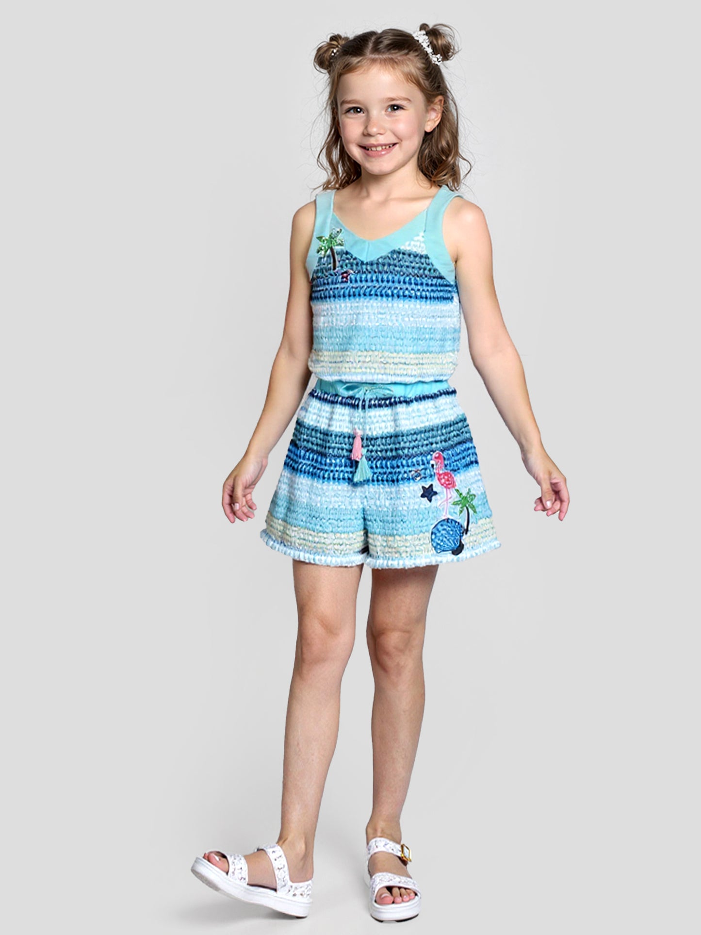 CROCHET ROMPER W/ PALM TREE PATCHES
