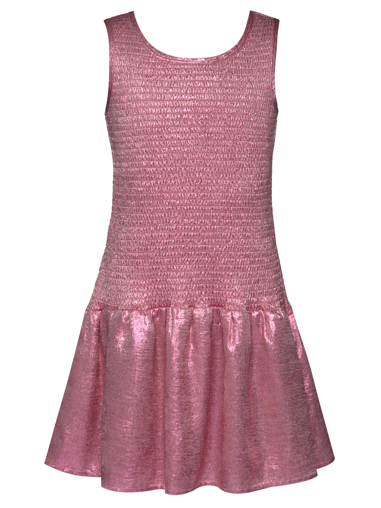 SHIMMER SHIRRED DROP WAIST DRESS