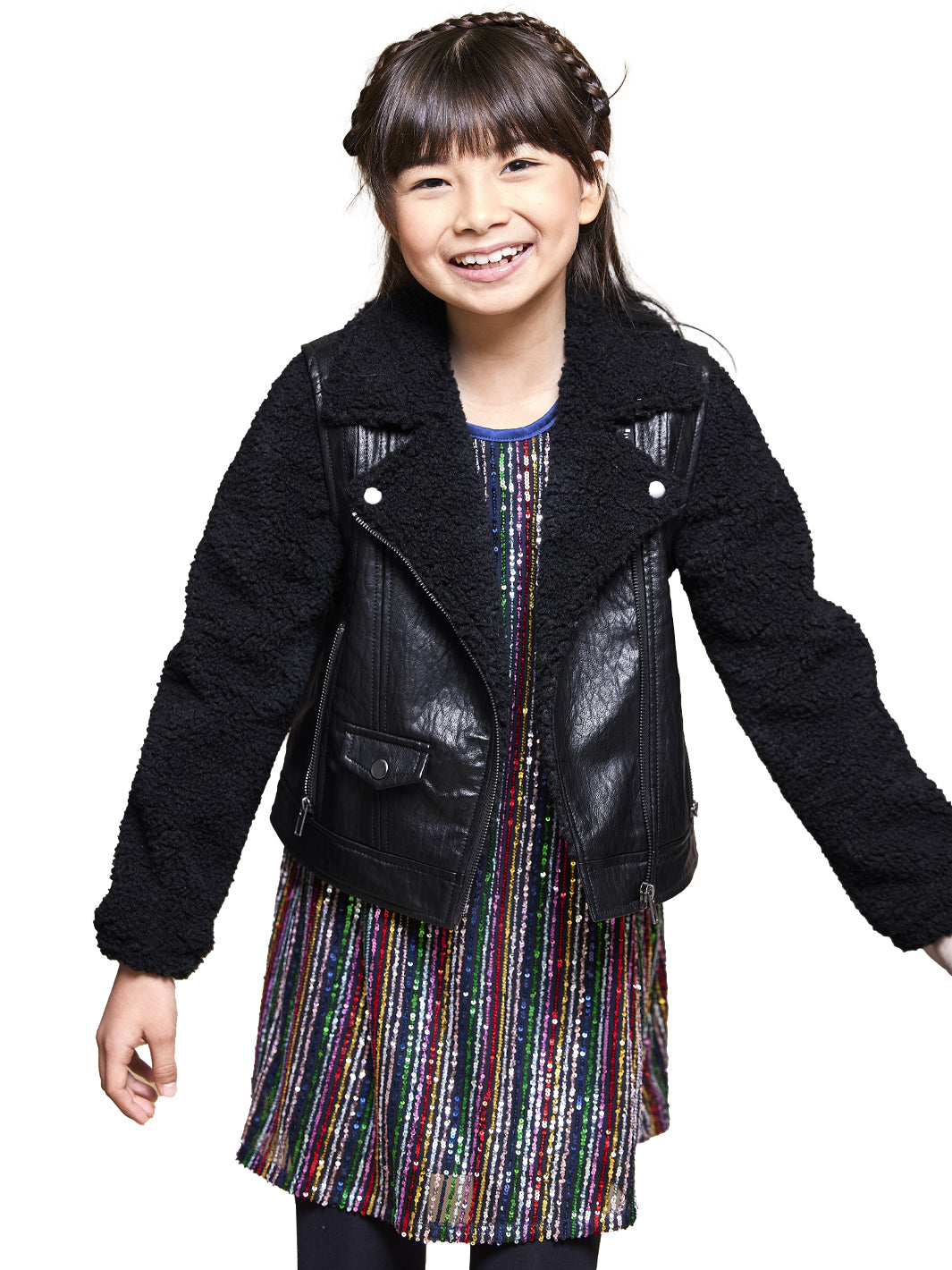 FAUX LEATHER AND SHERPA MOTO JACKET