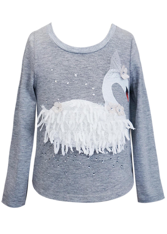 2PC SET LONG SLEEVE KNIT TOP WITH SWAN AND TEXTURED SKIRT