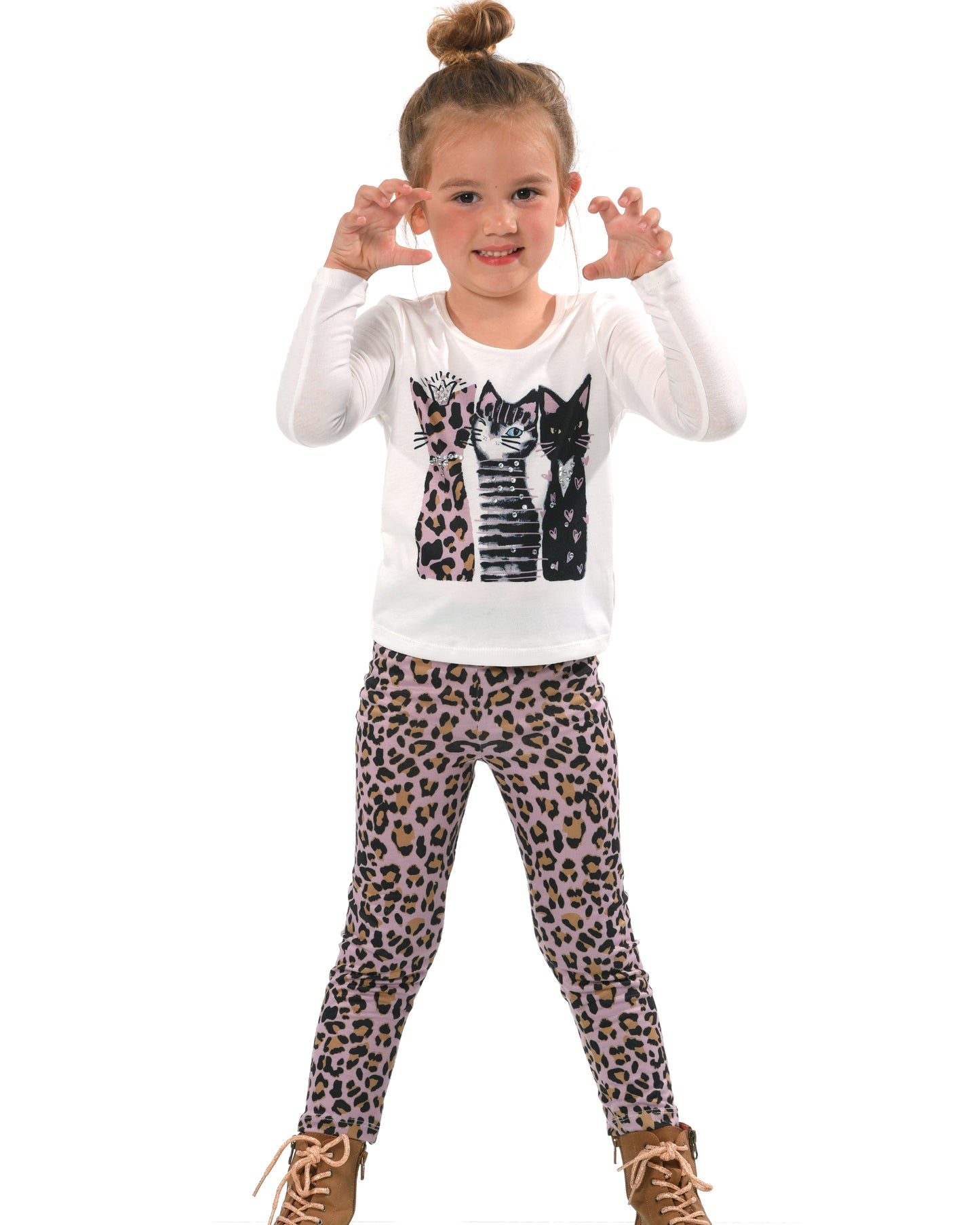 Long sleeve top with 3 glamours cats