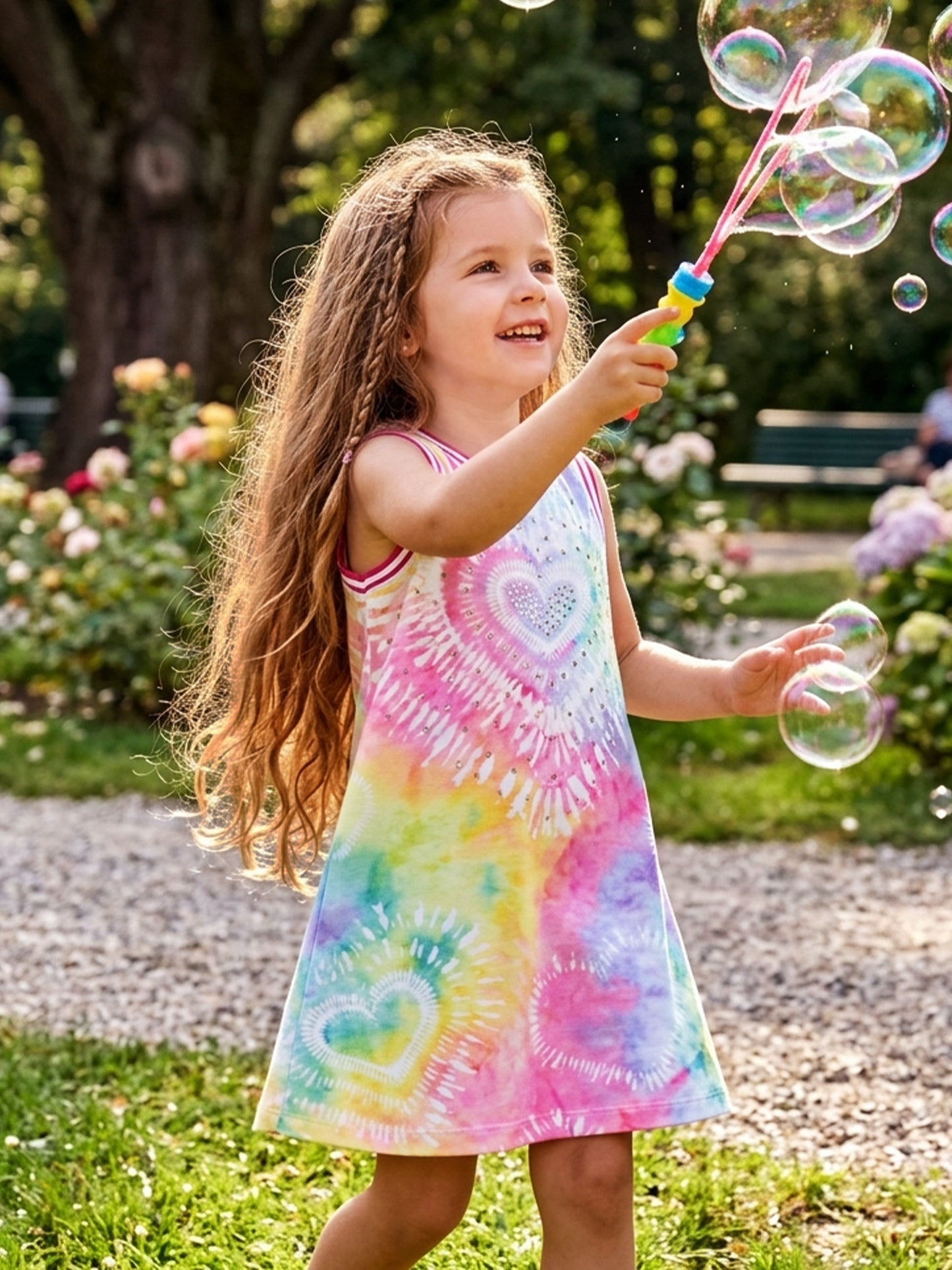 Little Girl’s A-Line Tie Dye Heart Bling Dress