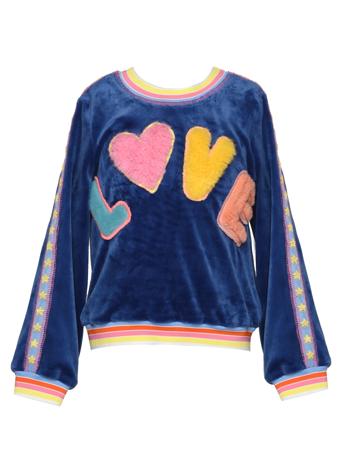 L/S VELOUR TOP W/ FAUX FUR LOVE DETAIL