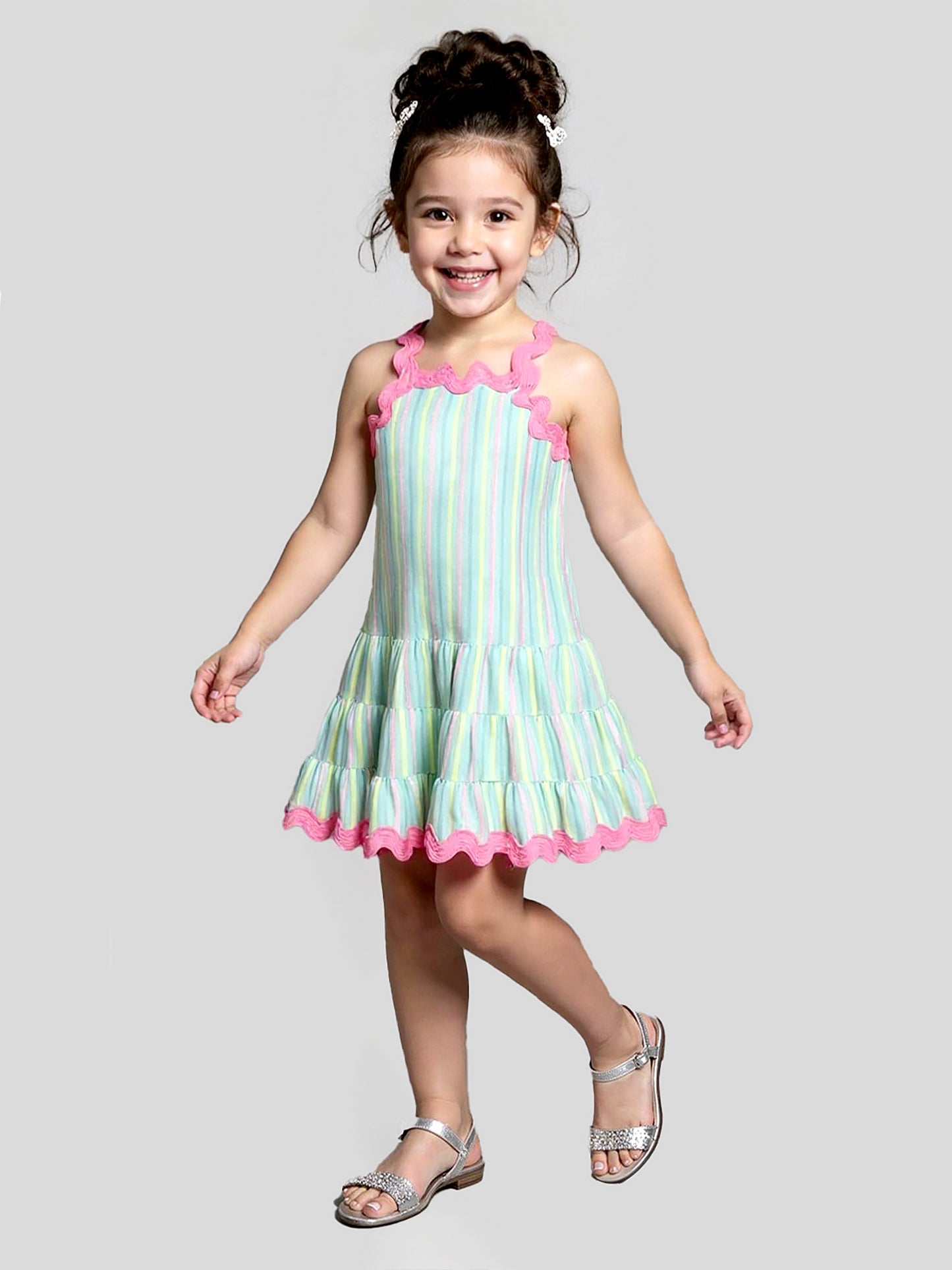 STRIPE DRESS W/ RIC RAC TRIM