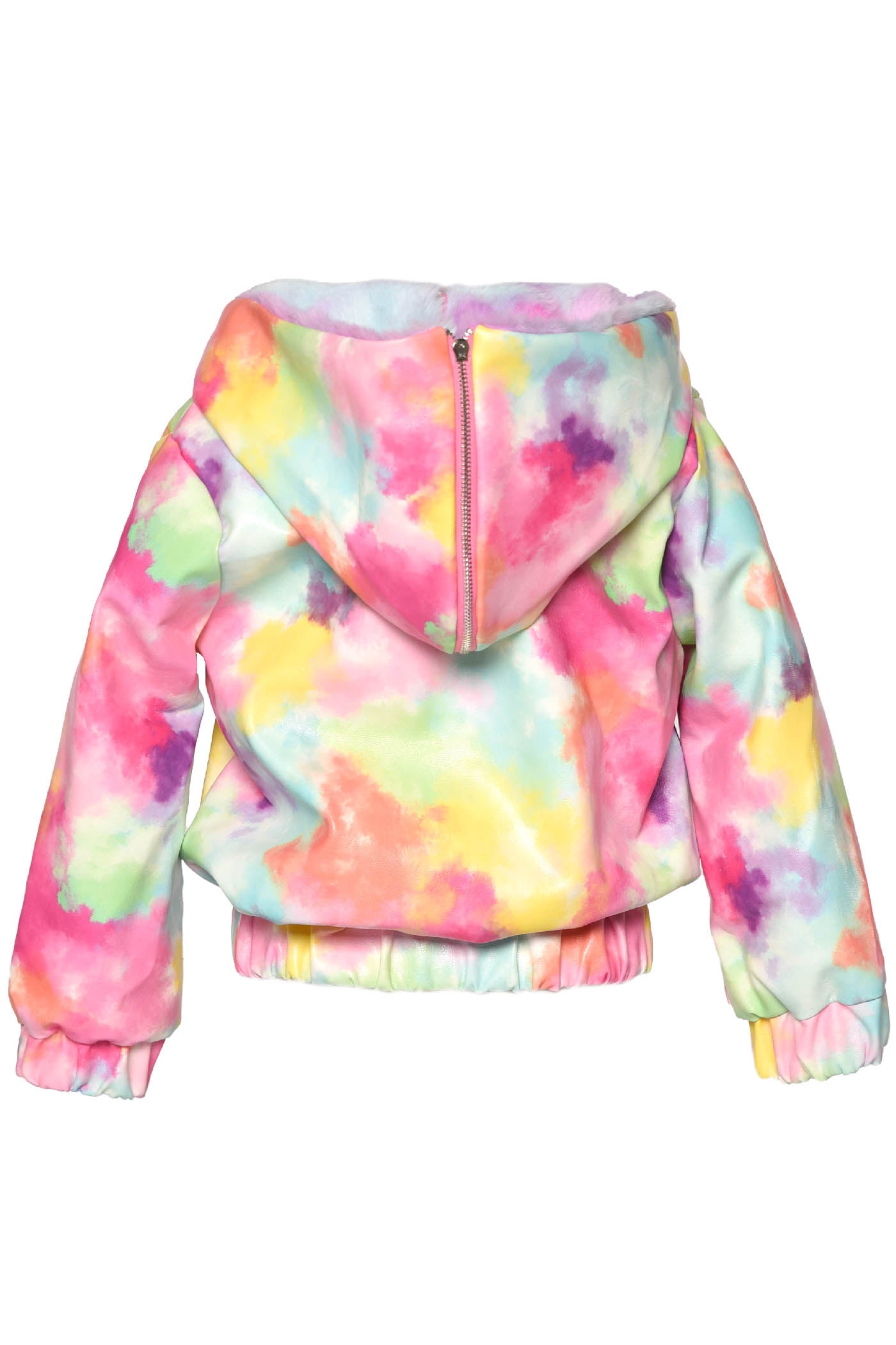 TIE DYE FAUX LEATHER AVIATOR BOMBER JACKET