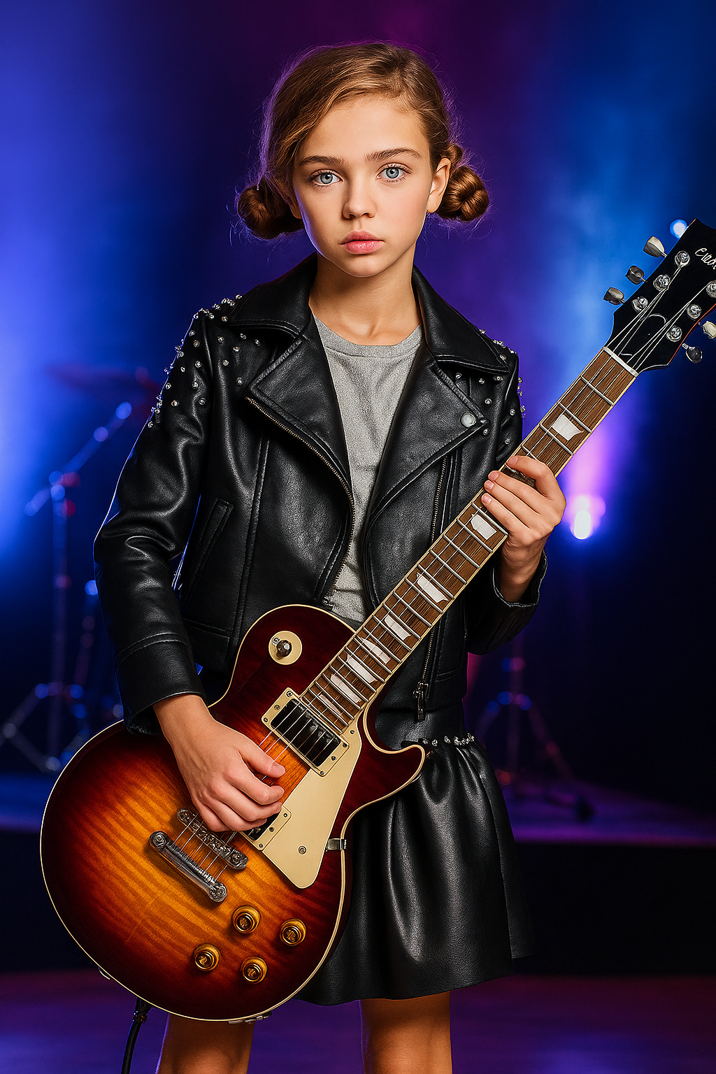 Little l Tween Girl’s Vegan Leather Rhinestone Stud Skirt