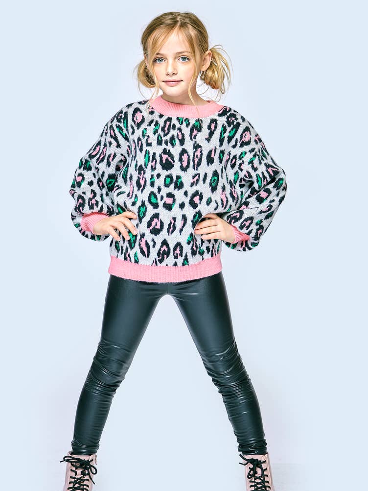 Little Girl’s Leopard Animal Print Pullover Sweater