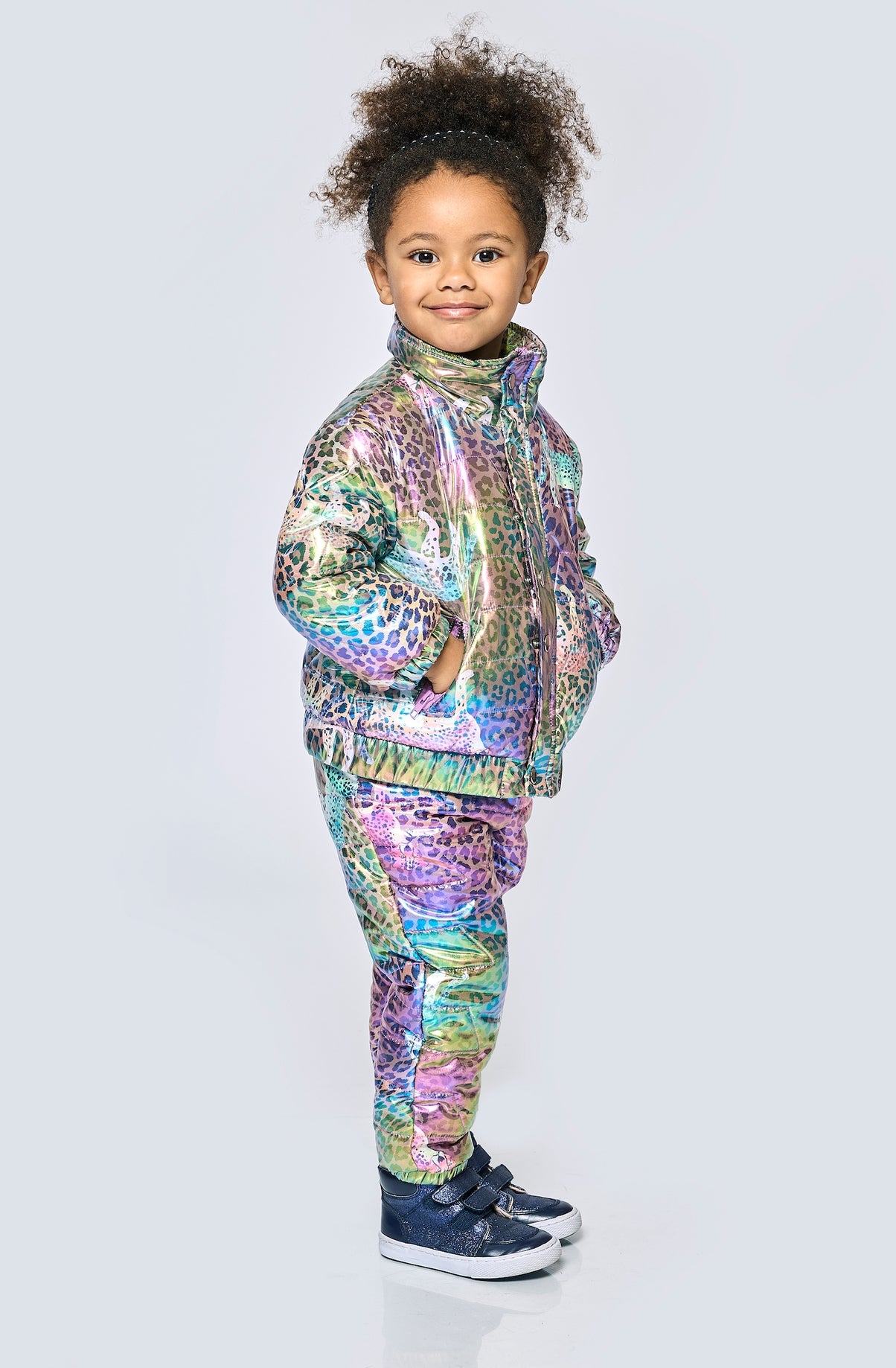 Girls Leopard Cheetah Rainbow Iridescent Print Coat