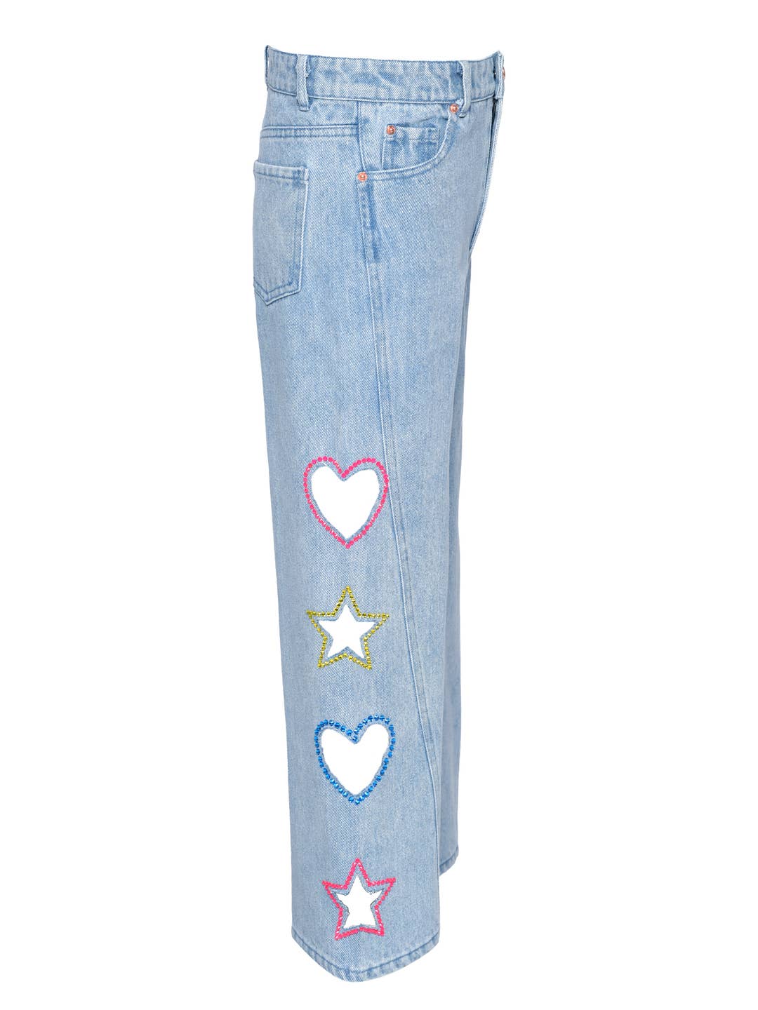 Little l Big l Tween Wide Leg Heart & Star Rhinestone Flared Jeans