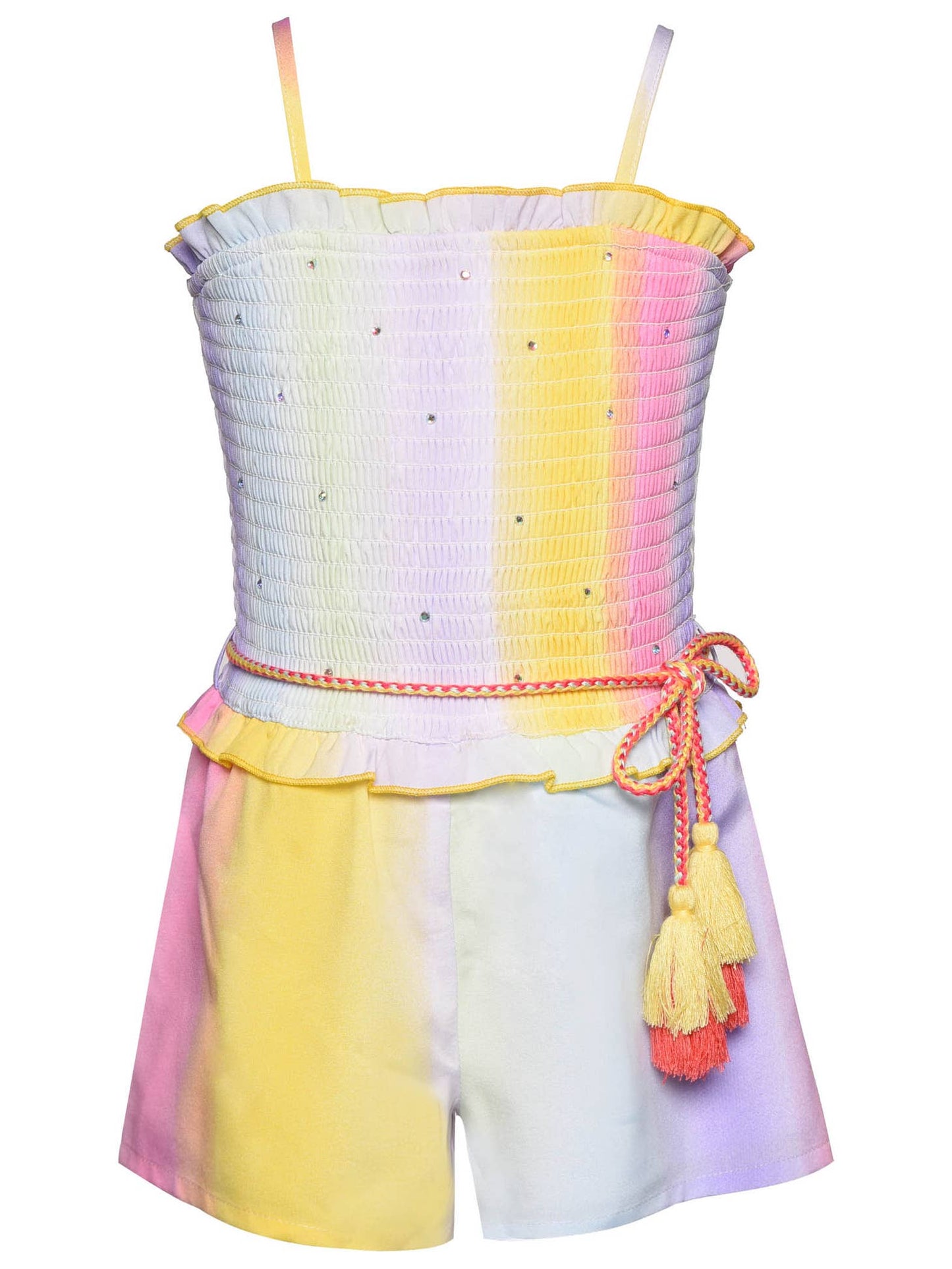Ombre Rainbow Smock Tassel Romper