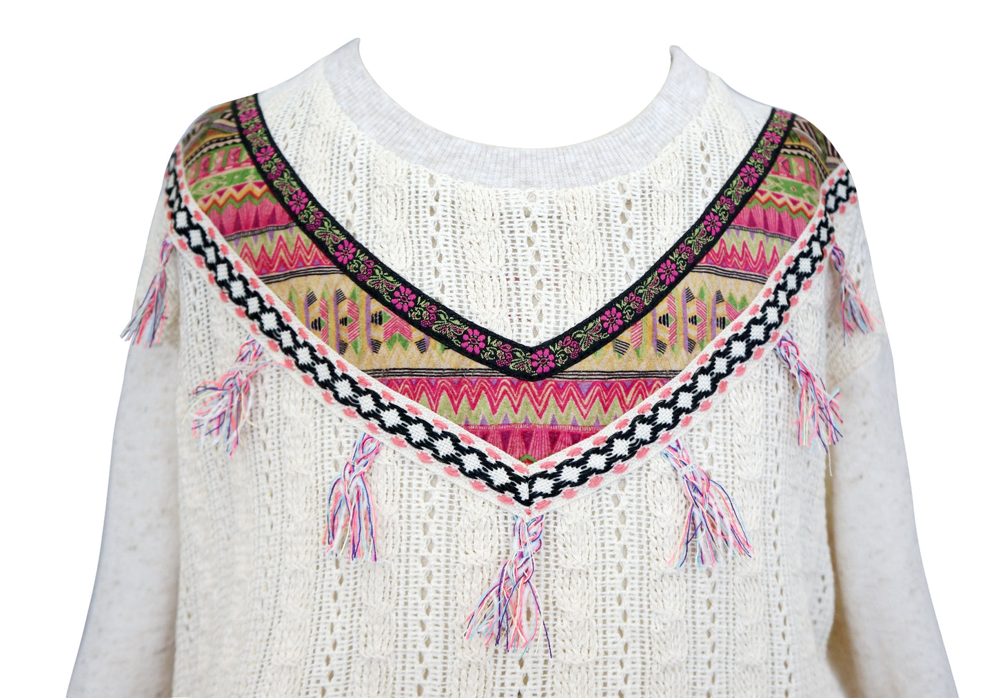 SWEATER TOP WITH TASSELS & FAUX SUEDE DETAIL