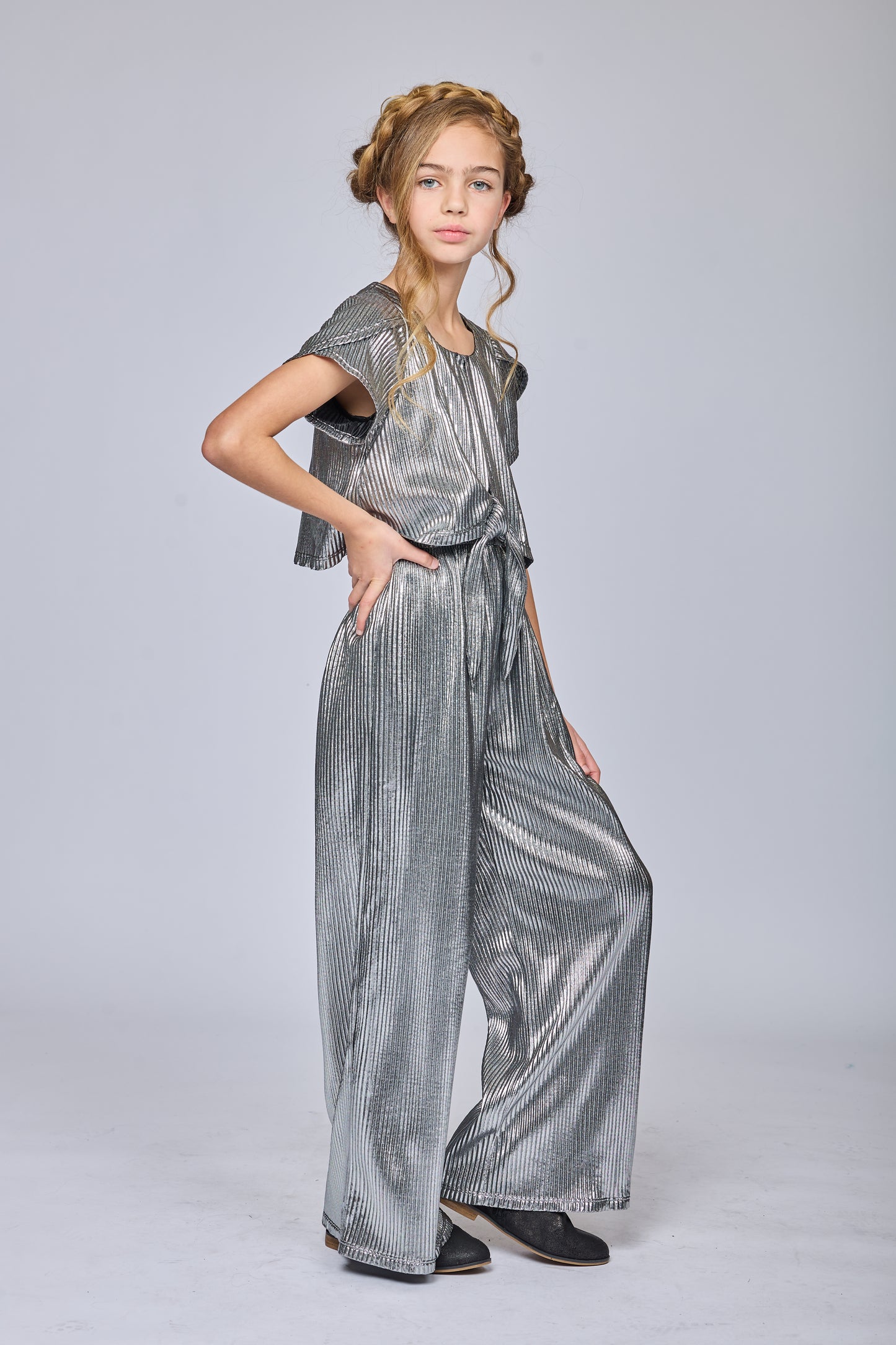 FLUTTER SLEEVE METALLIC JUMPSUIT