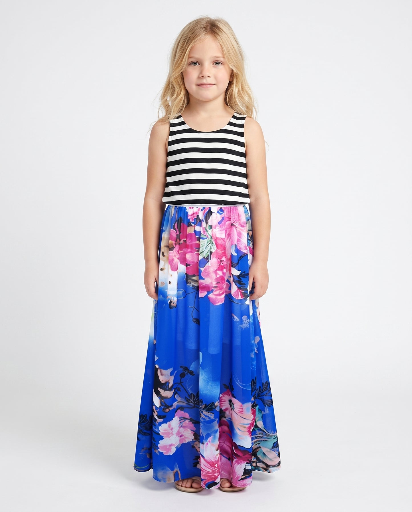 MULTI STRIPE AND FLORAL DRESS