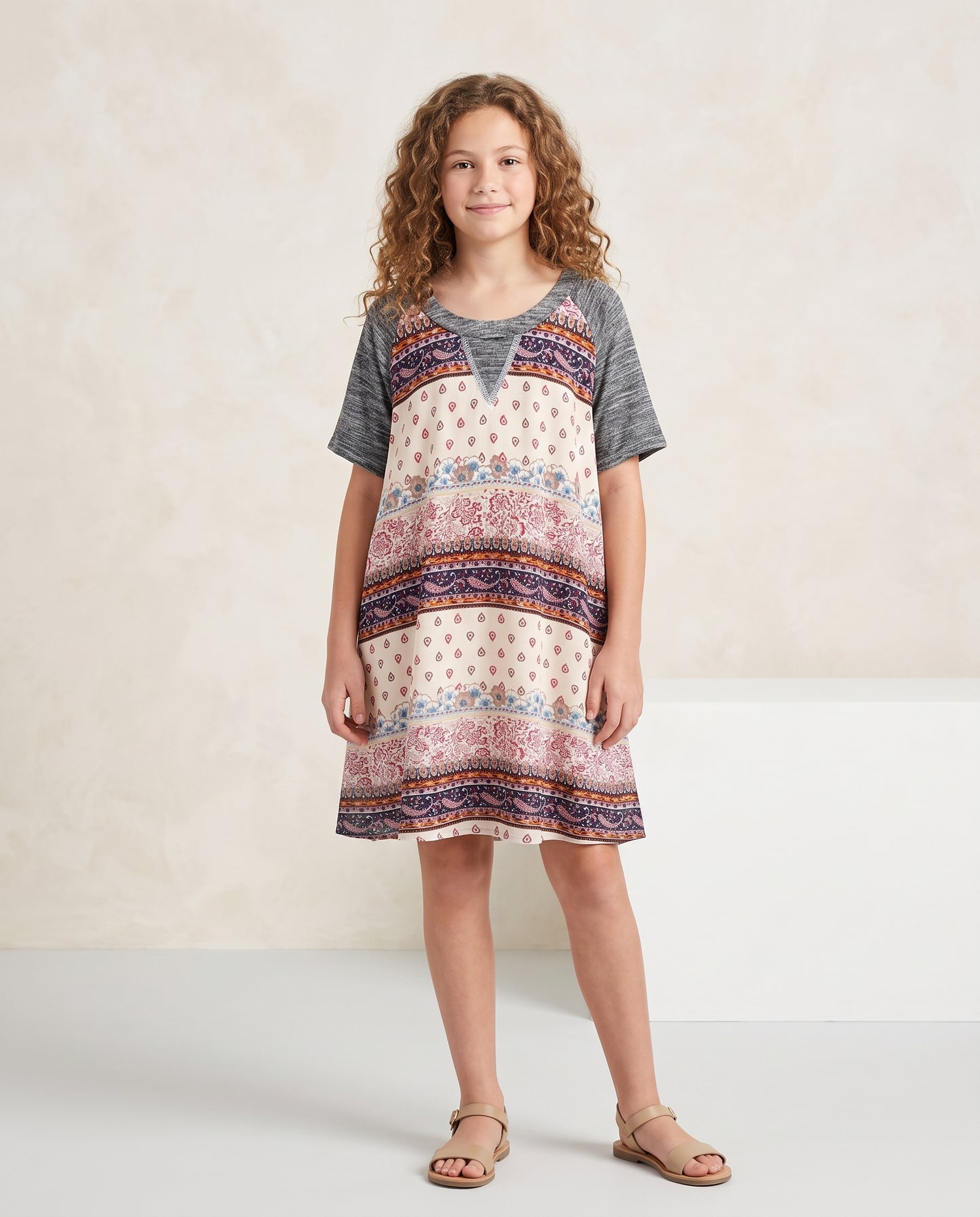 COLD SHOULDER SHORT SLEEVE RAGLAN A-LINE DRESS WITH FABRIC BLOCKING
