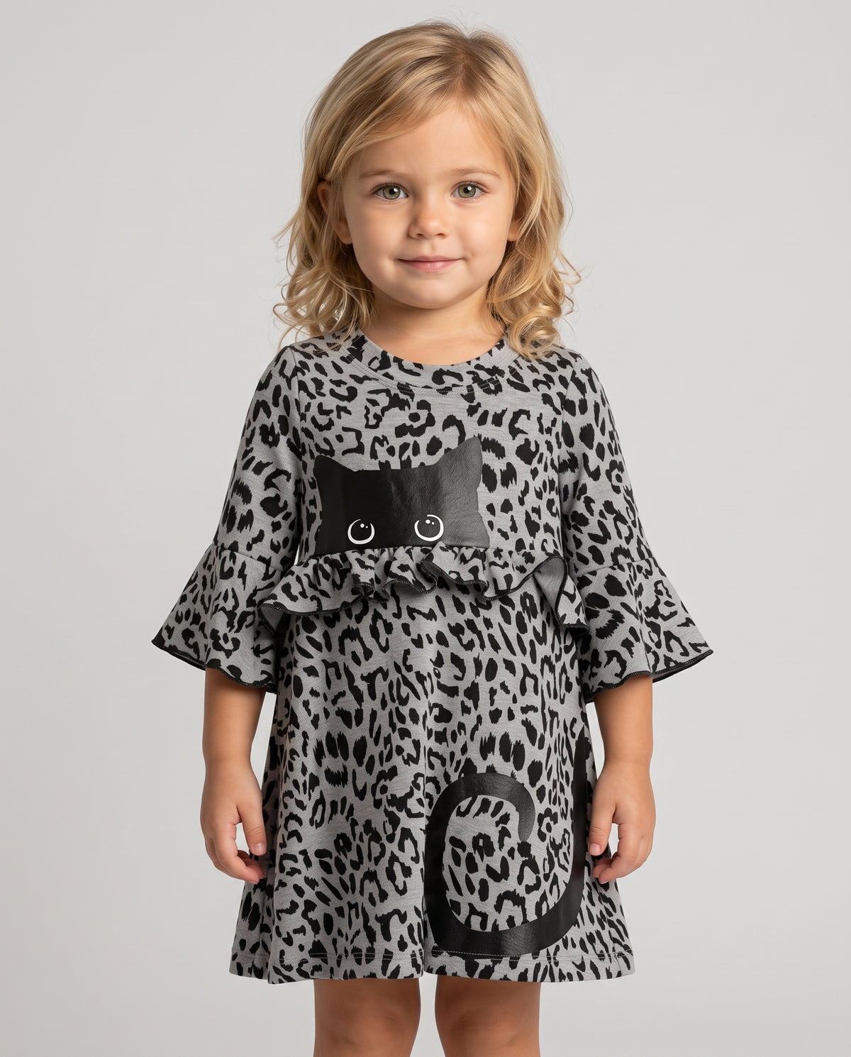 ANIMAL PRINT DRESS WITH BLACK CAT