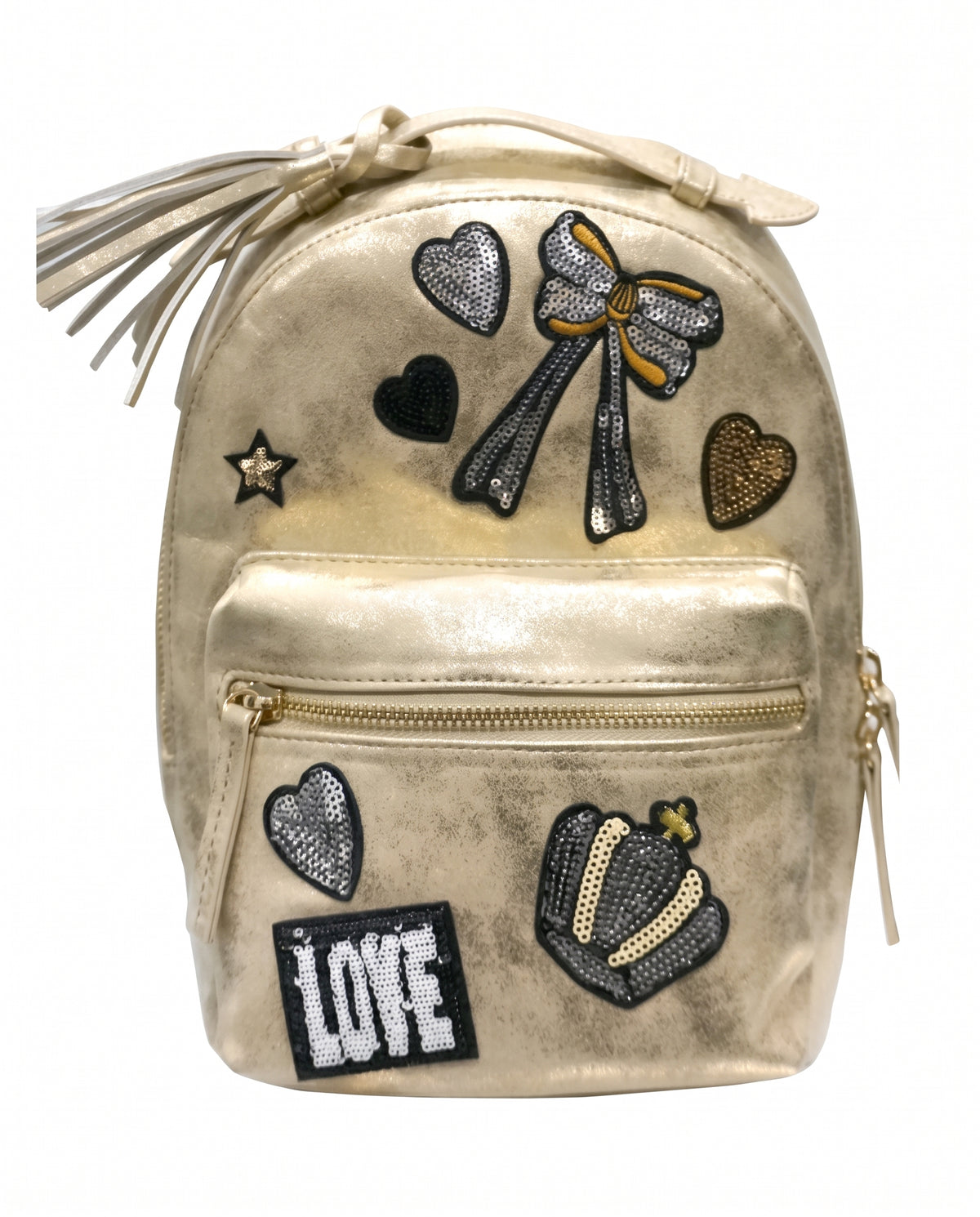 FAUX LEATHER BAGPACK W/ SEQUIN PATCHES