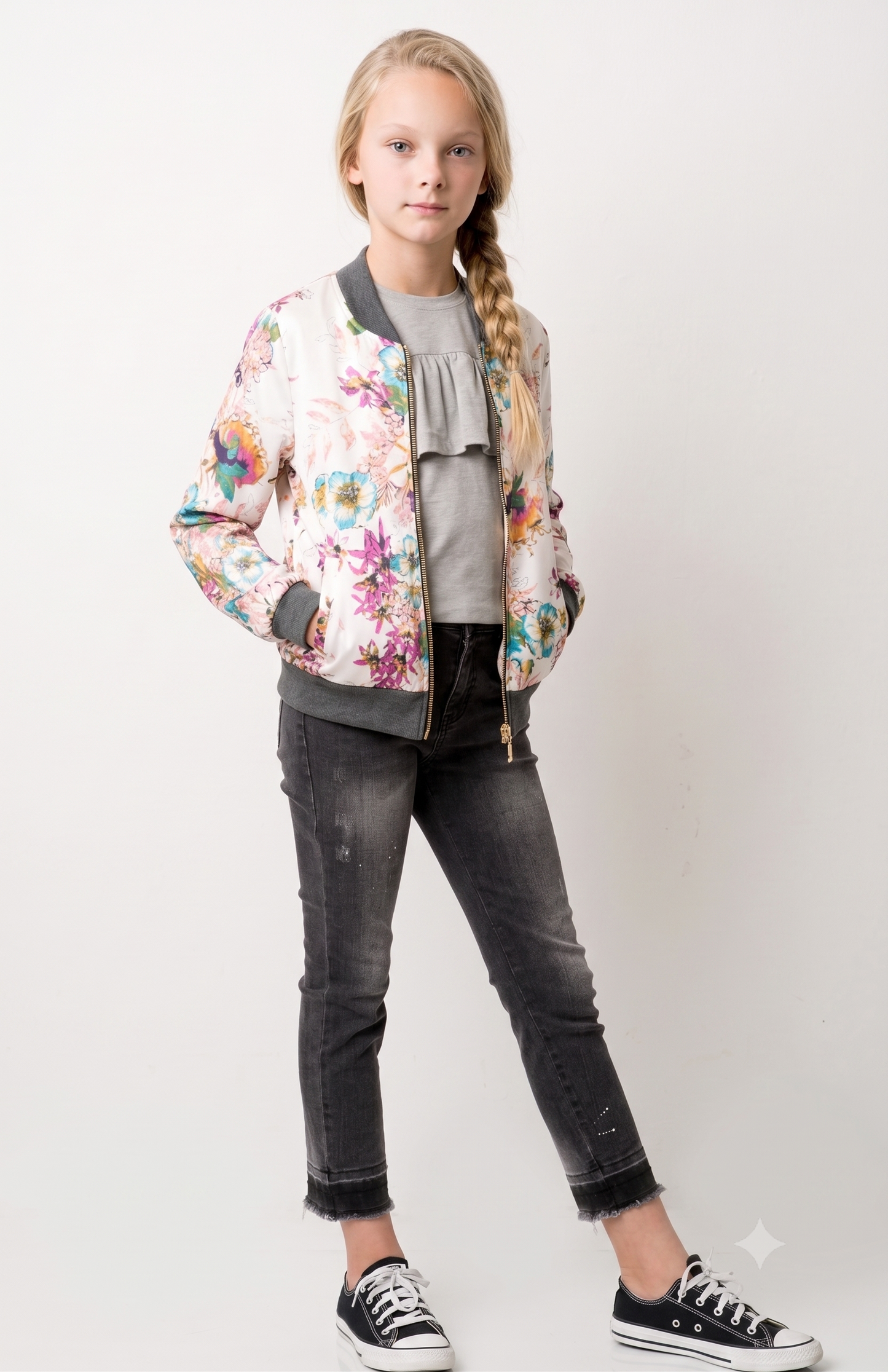 Big Girls Floral Print Bomber Jacket