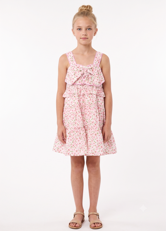 FLORAL PRINT DRESS W/ FRONT BOW DETAIL