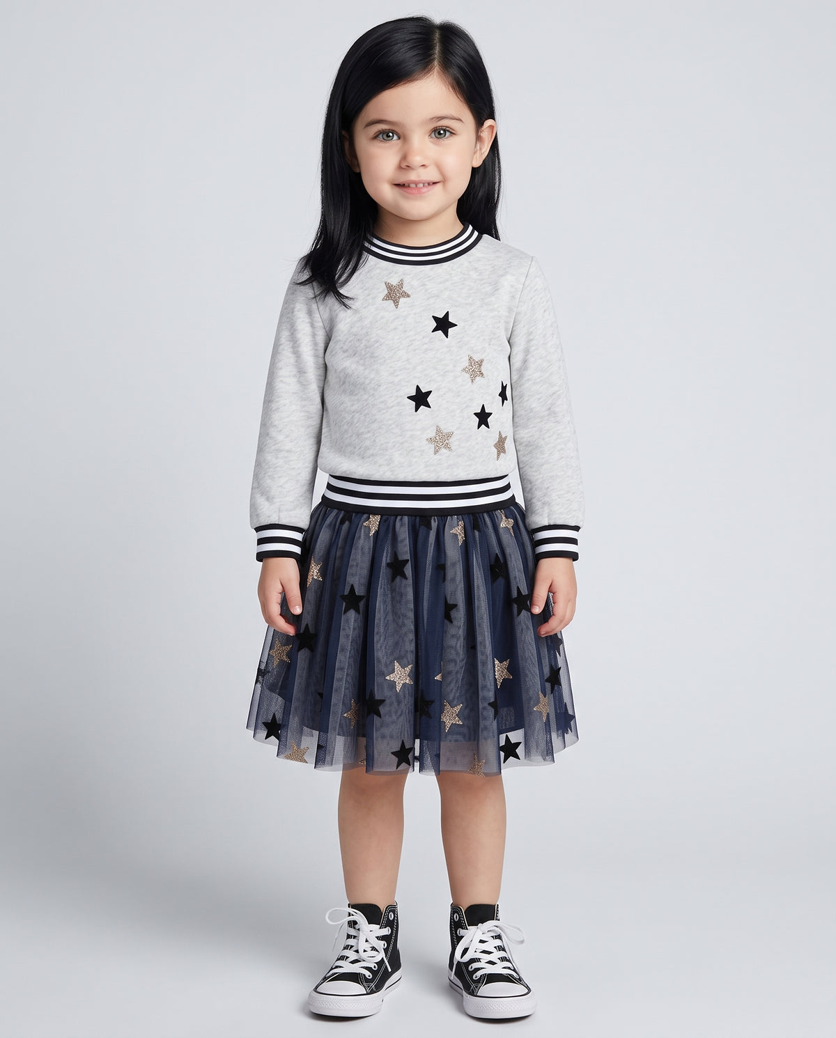 STAR TWO-FER DRESS WITH STRIPE BANDS