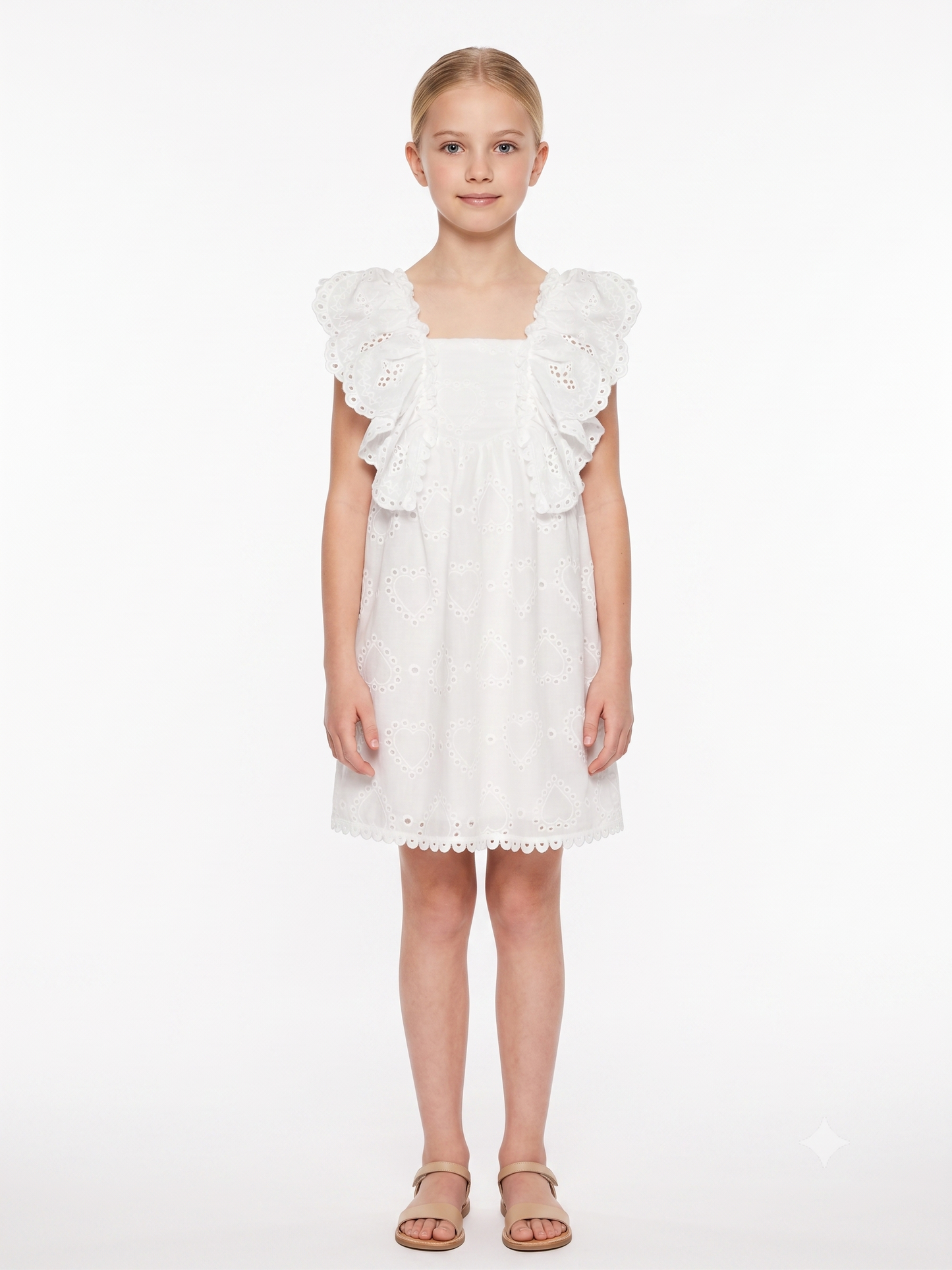 EMPIRE RUFFLE EYELET DRESS