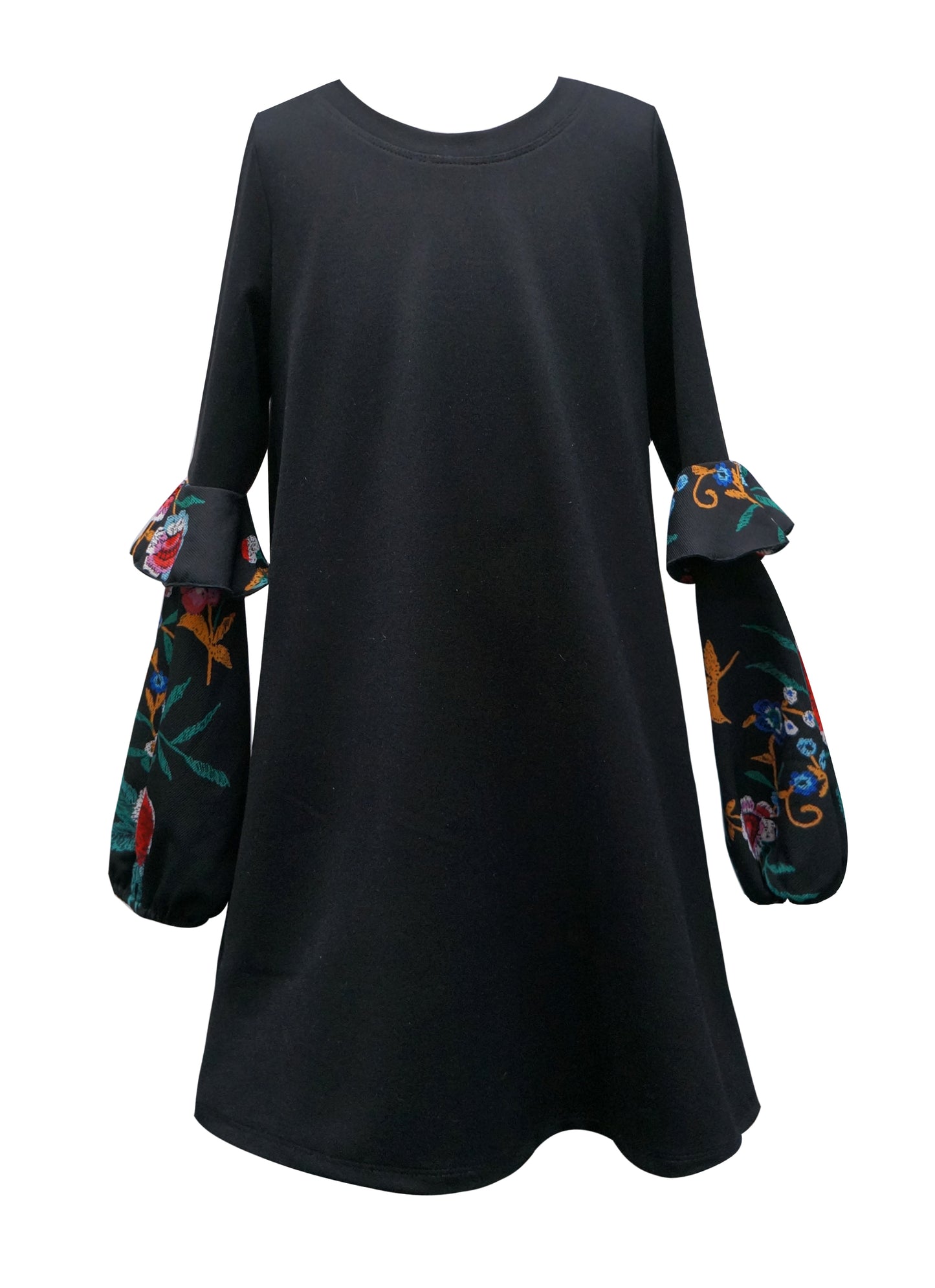 LAYERED SEMI-CIRCLE DRESS W/ V-BACK AND TRIM DETAIL.