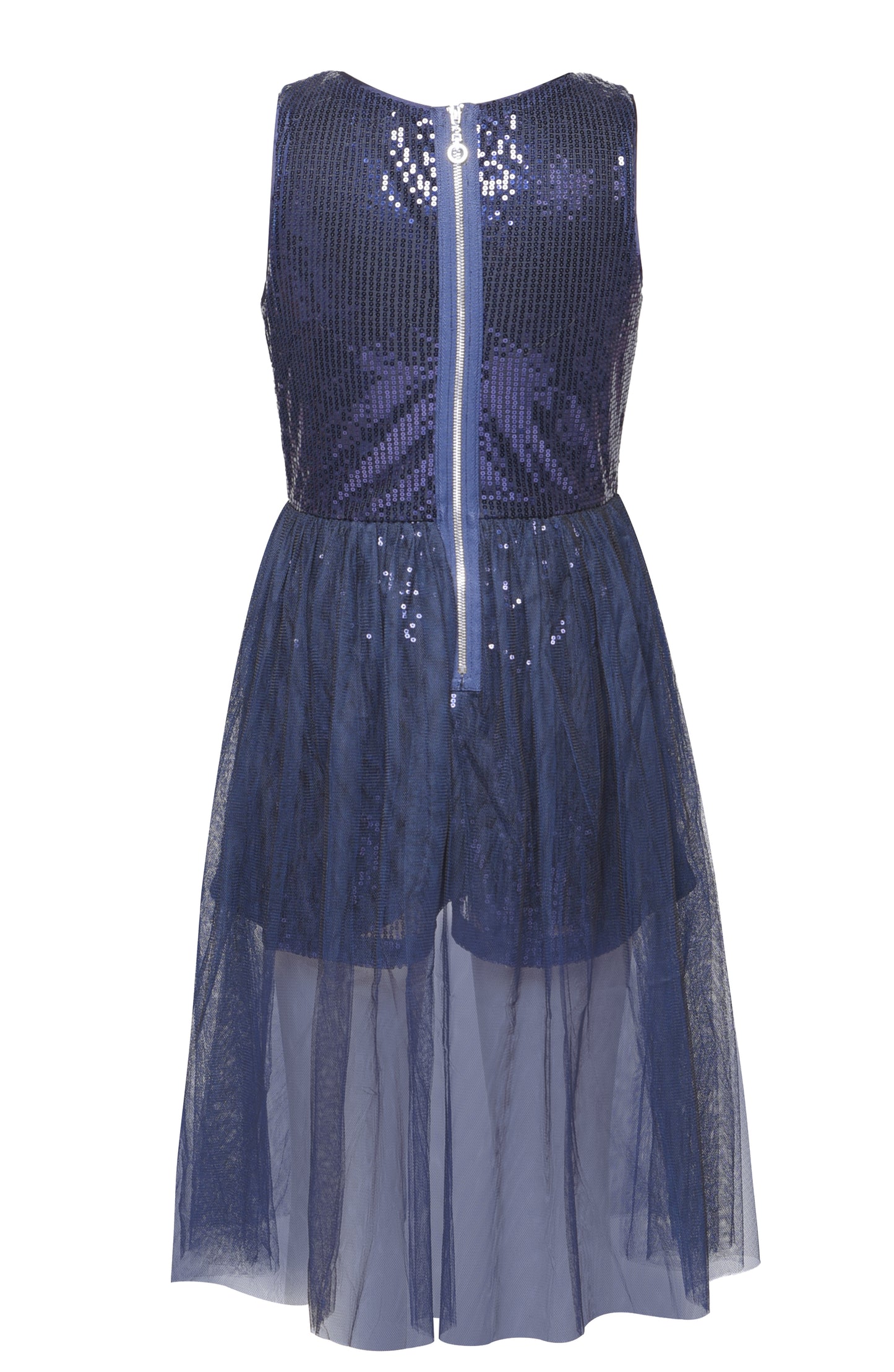 SEQUINED ROMPER WITH MESH SKIRT OVERLAY