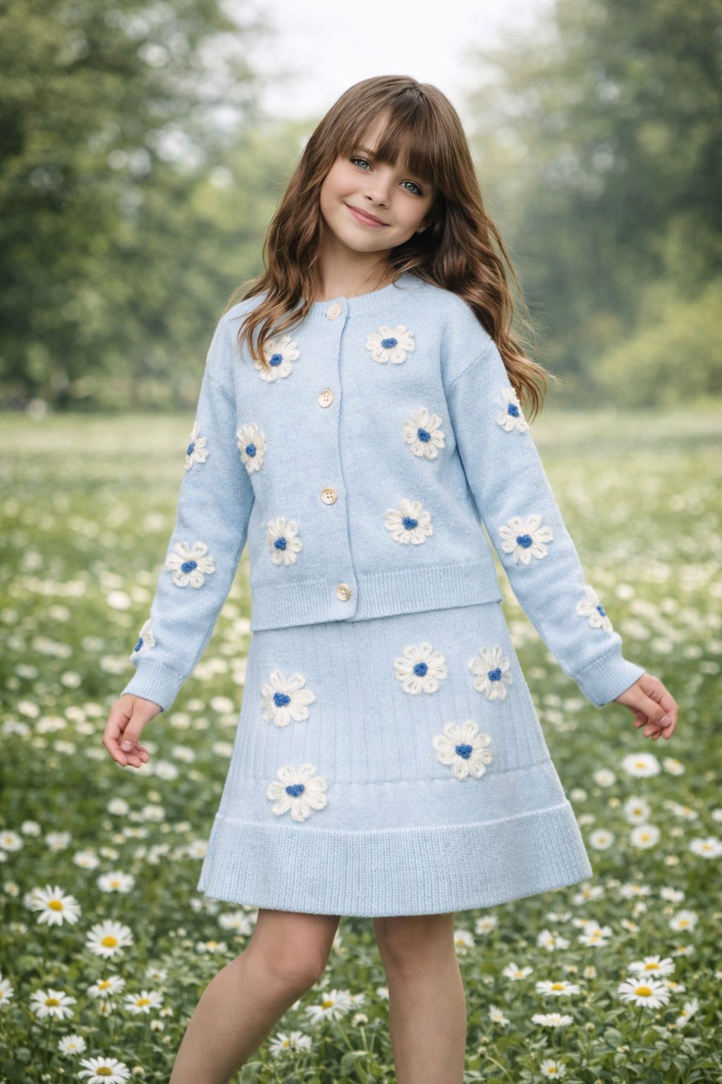 SWEATER SKIRT WITH FLOWER APPLIQUE
