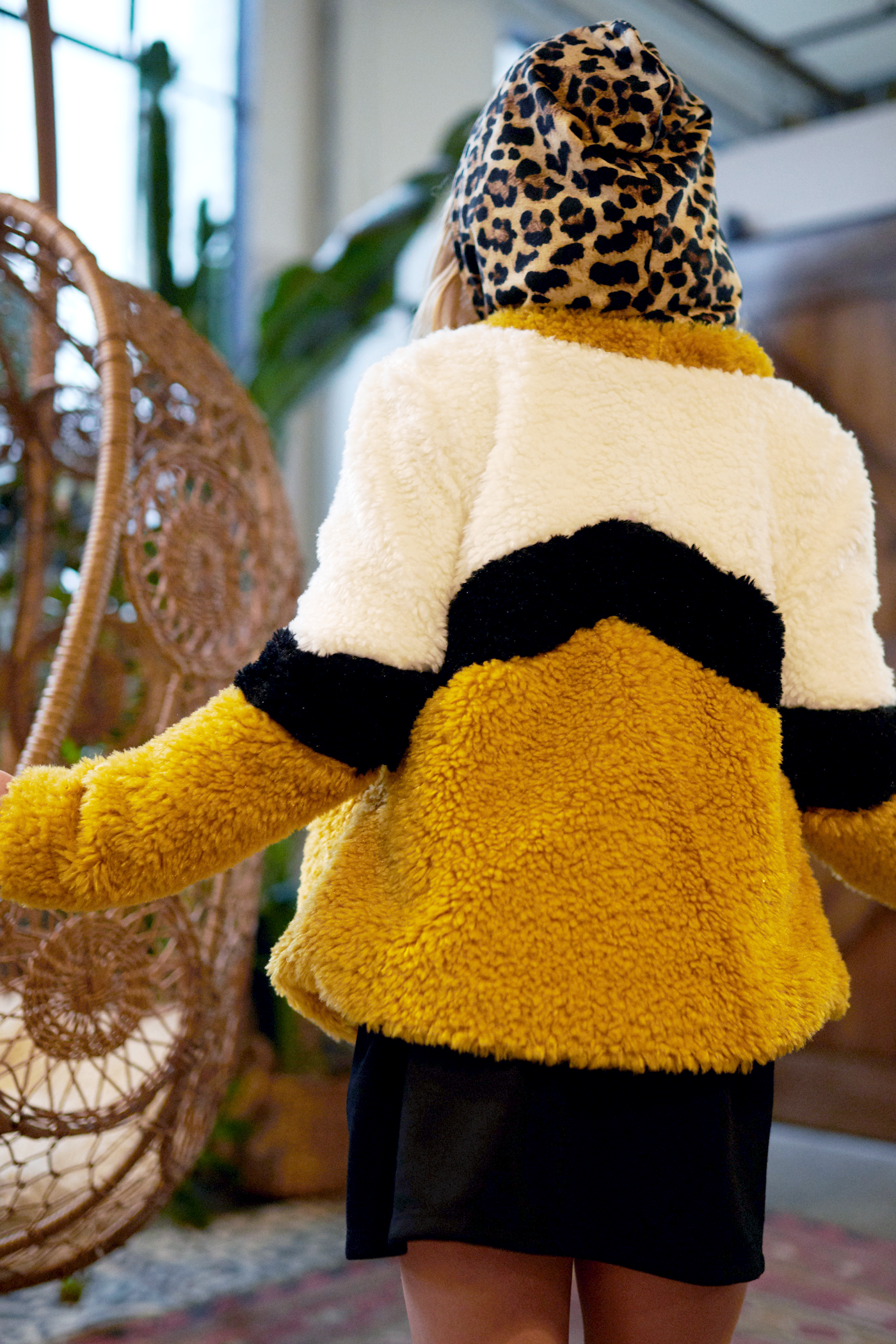 Big Girls Color Blocked Fur Cardigan Jacket