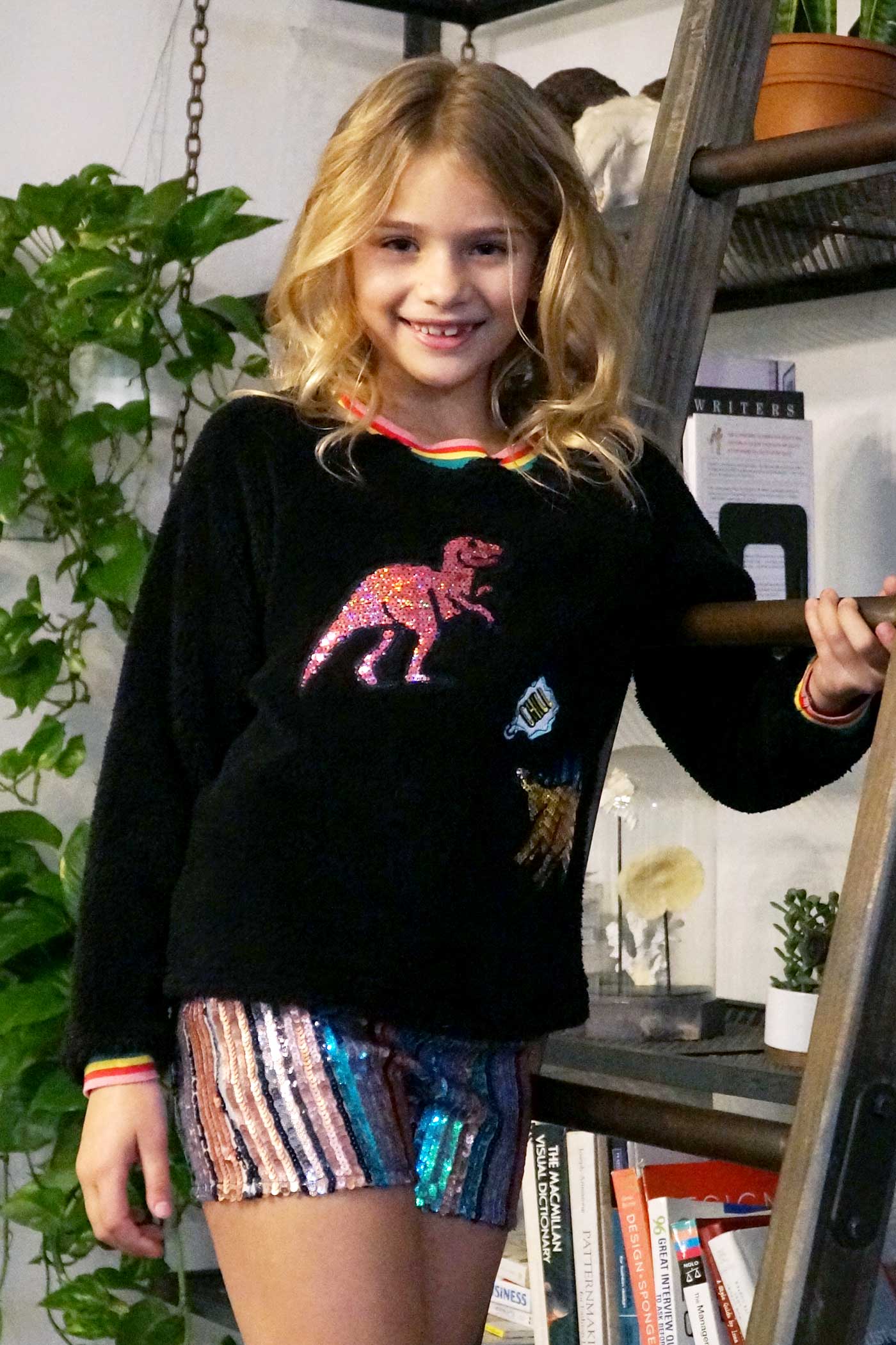 Big Girls Striped Sequin Shorts