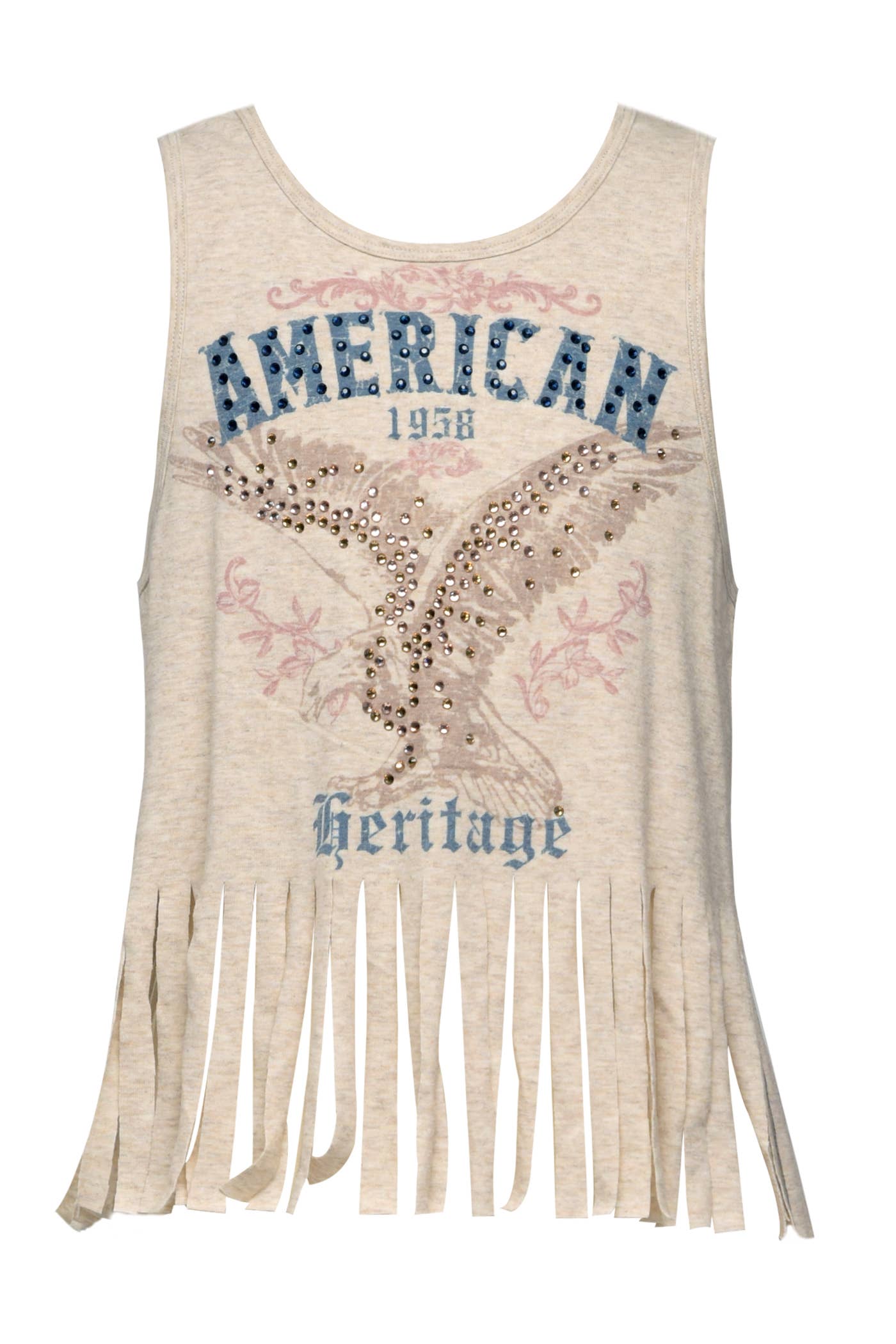 My hannah banana Girl’s American Eagle Vintage Fringe Tank Top. Scoop Neckline Sleeveless Ultra Soft Knit Fabrication Retro/Vintage Look Eagle & “American Vintage Text” Fringe Details Perfectly Patriotic & Perfect for 4th of July Imported
