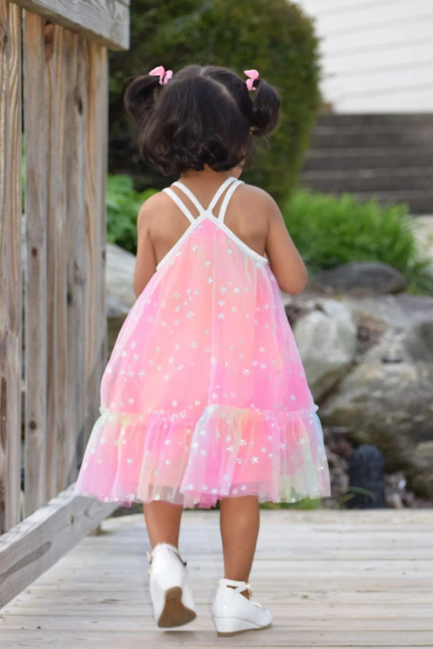Little Girl’s A-Line Mesh Rainbow Star Dress