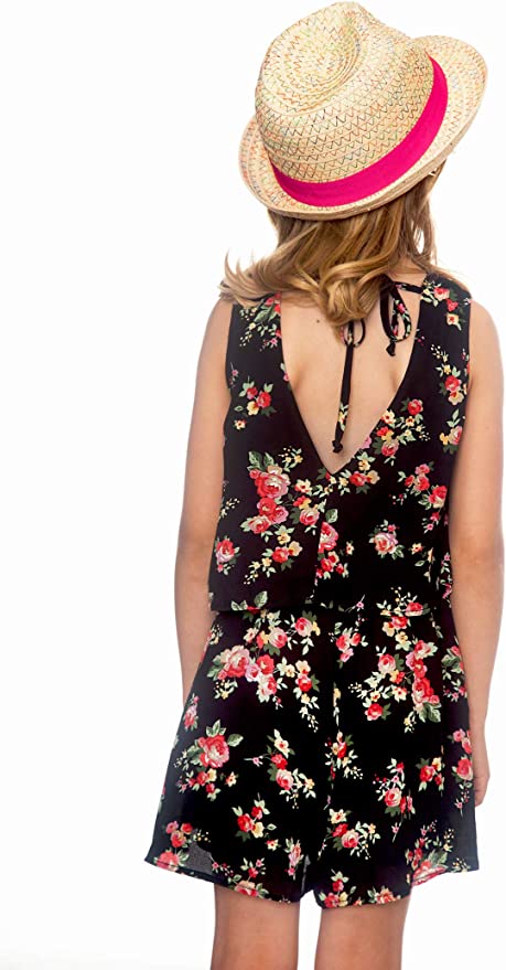 Toddler Girls Vintage Floral Print Romper Scoop Neckline Sleeveless Vintage Floral Print V Back Detail & Neck Tie Truly Me designer and fashion forward little and big girls' rompers created with your little girl in mind. All rompers designed to be on trend so she can be her best and most confident in the latest styles. Rompers made with full attention to detail by using custom designed prints, vibrant color palettes, and charming embellishments.