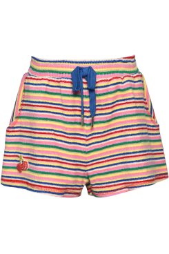 Little l Big Girl’s Striped Fruit Terry Cloth Shorts Elastic & Color Block Waist Tie Functional Pockets Retro Vintage Stripes All Over Cherry Patches