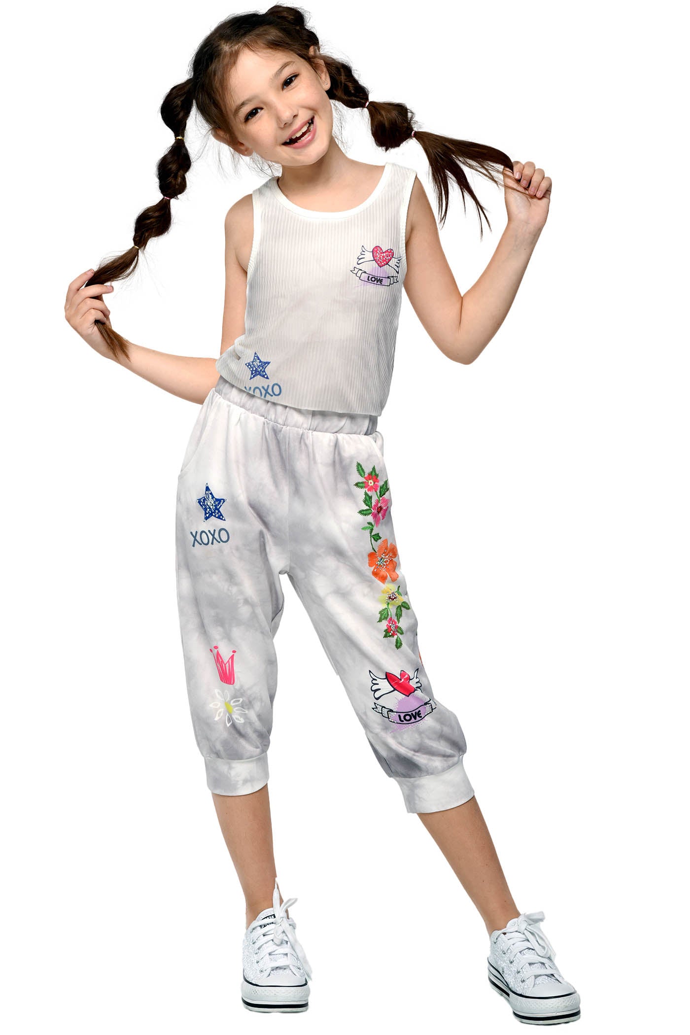 Girl’s Tie Dye XOXO Graphic Print Ribbed Tank Top