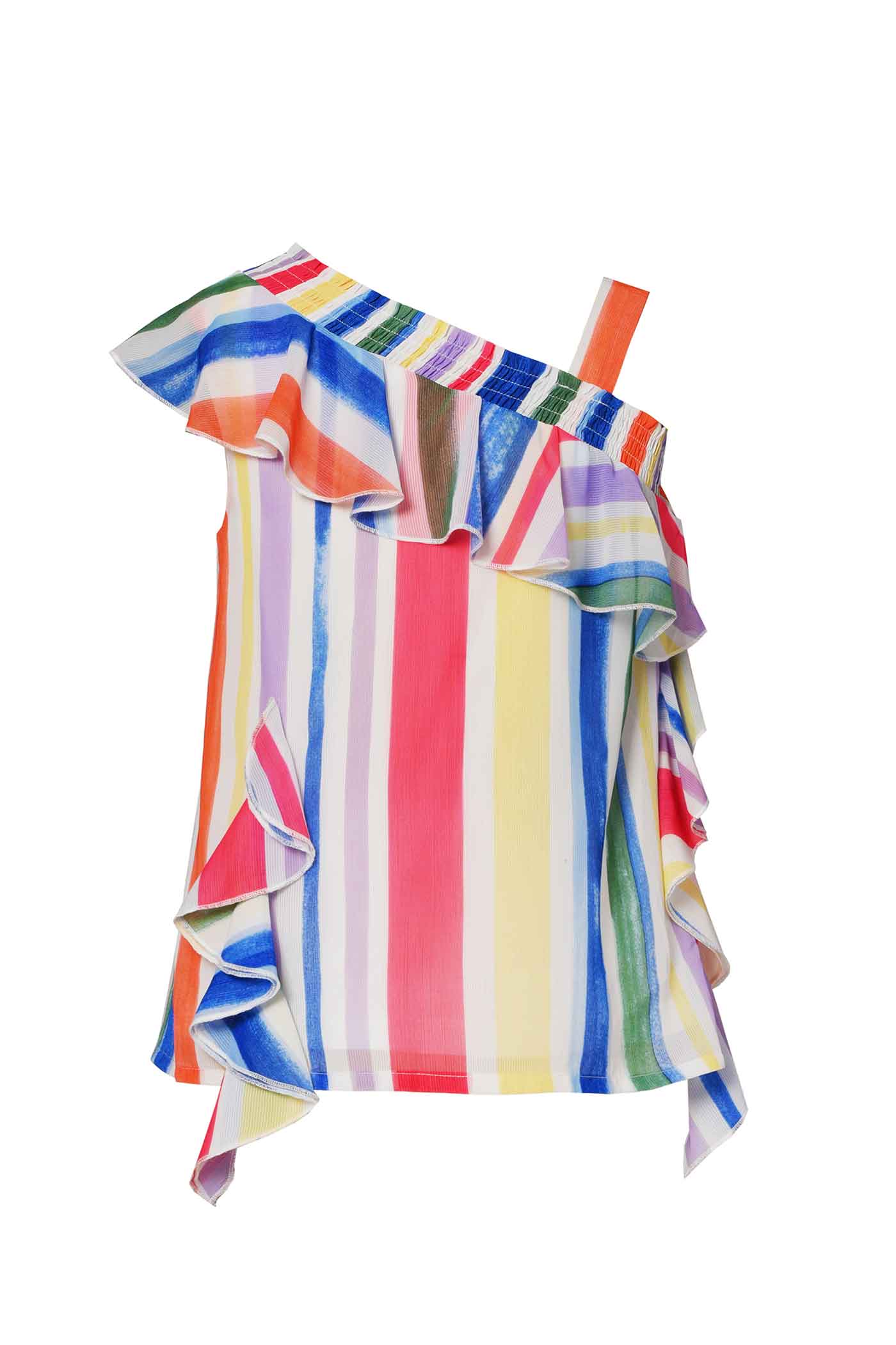 Hannah Banana Girls Colorful Stripe One Shoulder Chiffon Top