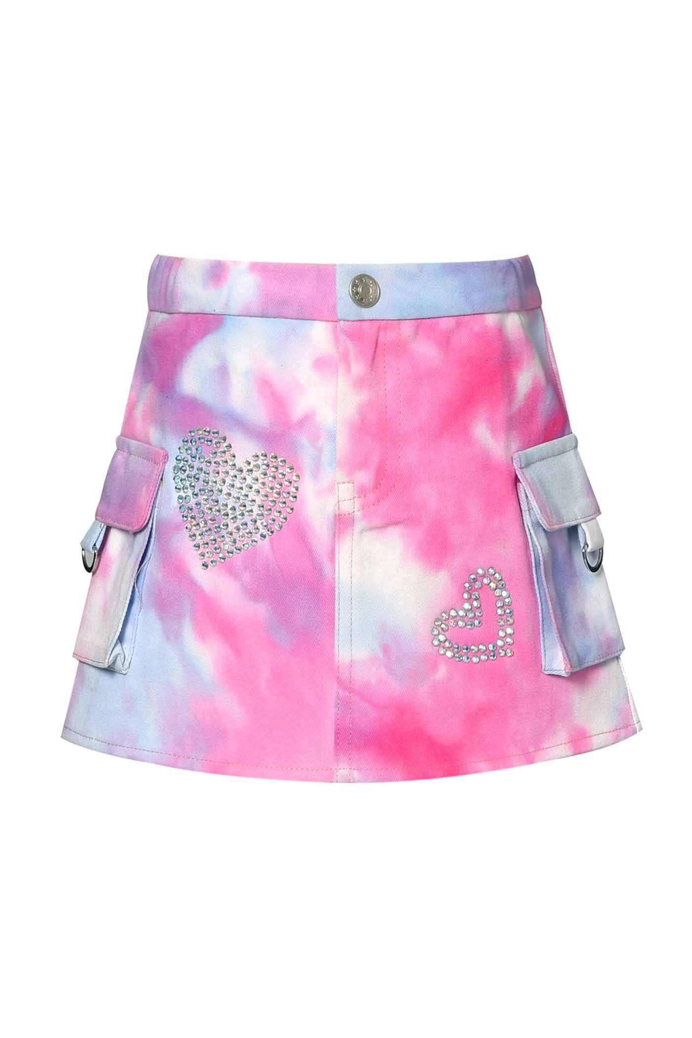 Little Girls Tie Dye Cargo Pocket Mini Denim Skirt