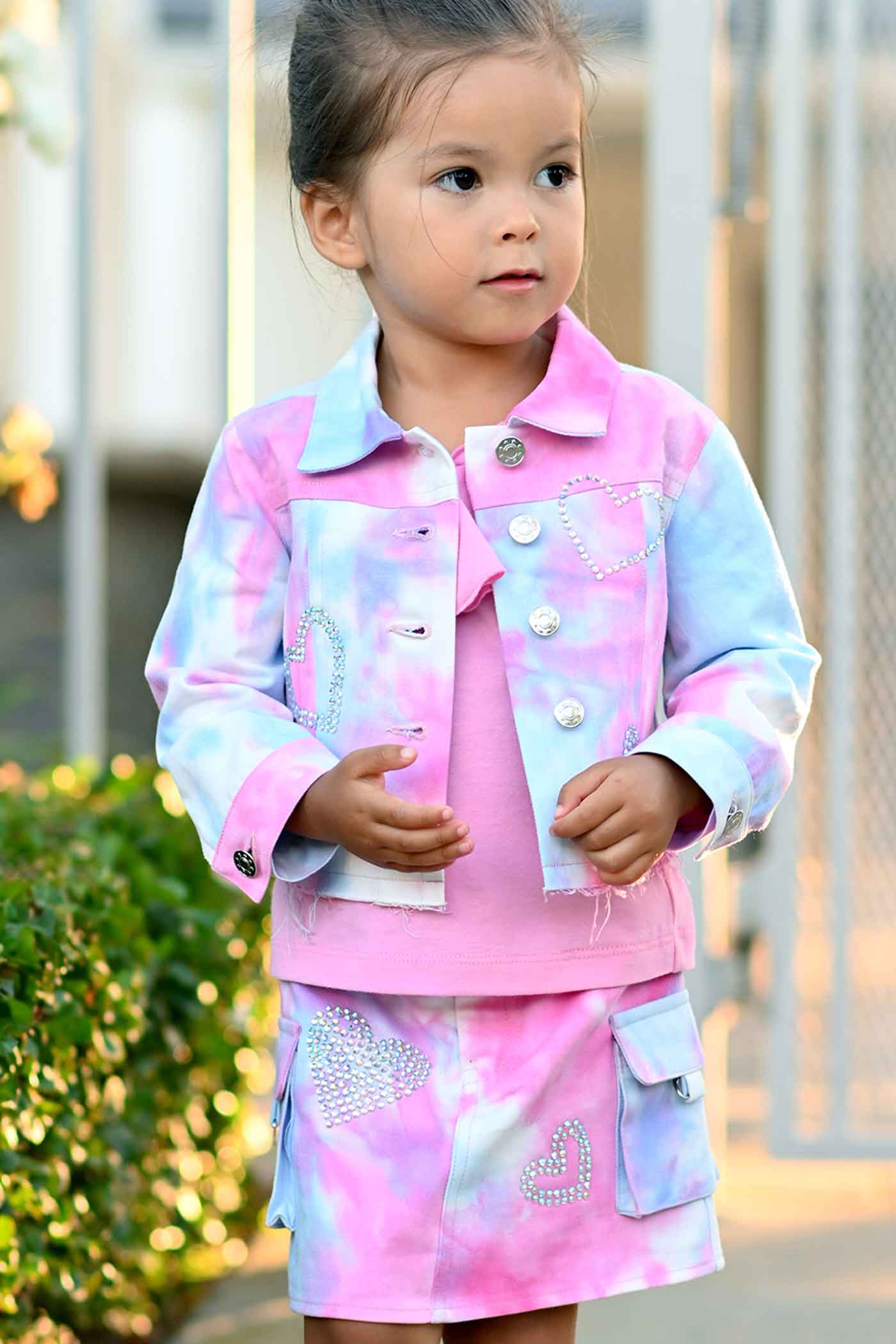 Baby Sara Little Girls Tie Dye Cargo Pocket Mini Denim Skirt