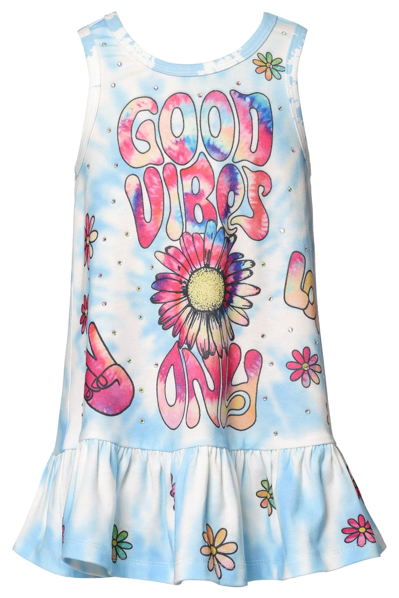 Little Girl’s Toddler Tie-Dye Tank Dress W/Good Vibes Print
