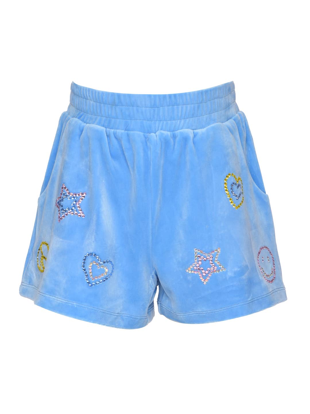 Big l Tween Girls Velour Rhinestone Emojis Shorts