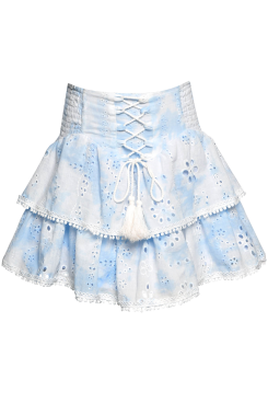 Little Girl l Tween Cloud Tie Dye Eyelet Lace Up Skirt