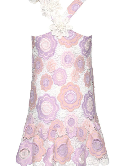 Toddler l Little Girl’s Pastel Floral Crochet A-Line Dress