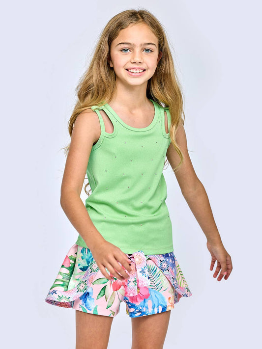 Little l Big l Tween Rhinestone Cut-Out Ribbed Tank Top